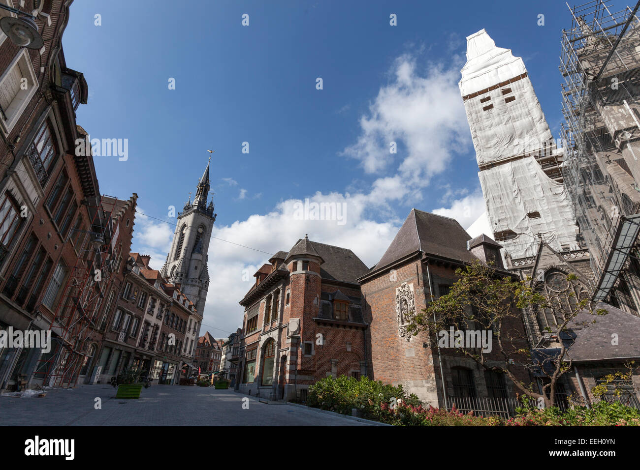 Belfry of Tournai and The cathedral of Notre Dame de Tournai Stock Photo
