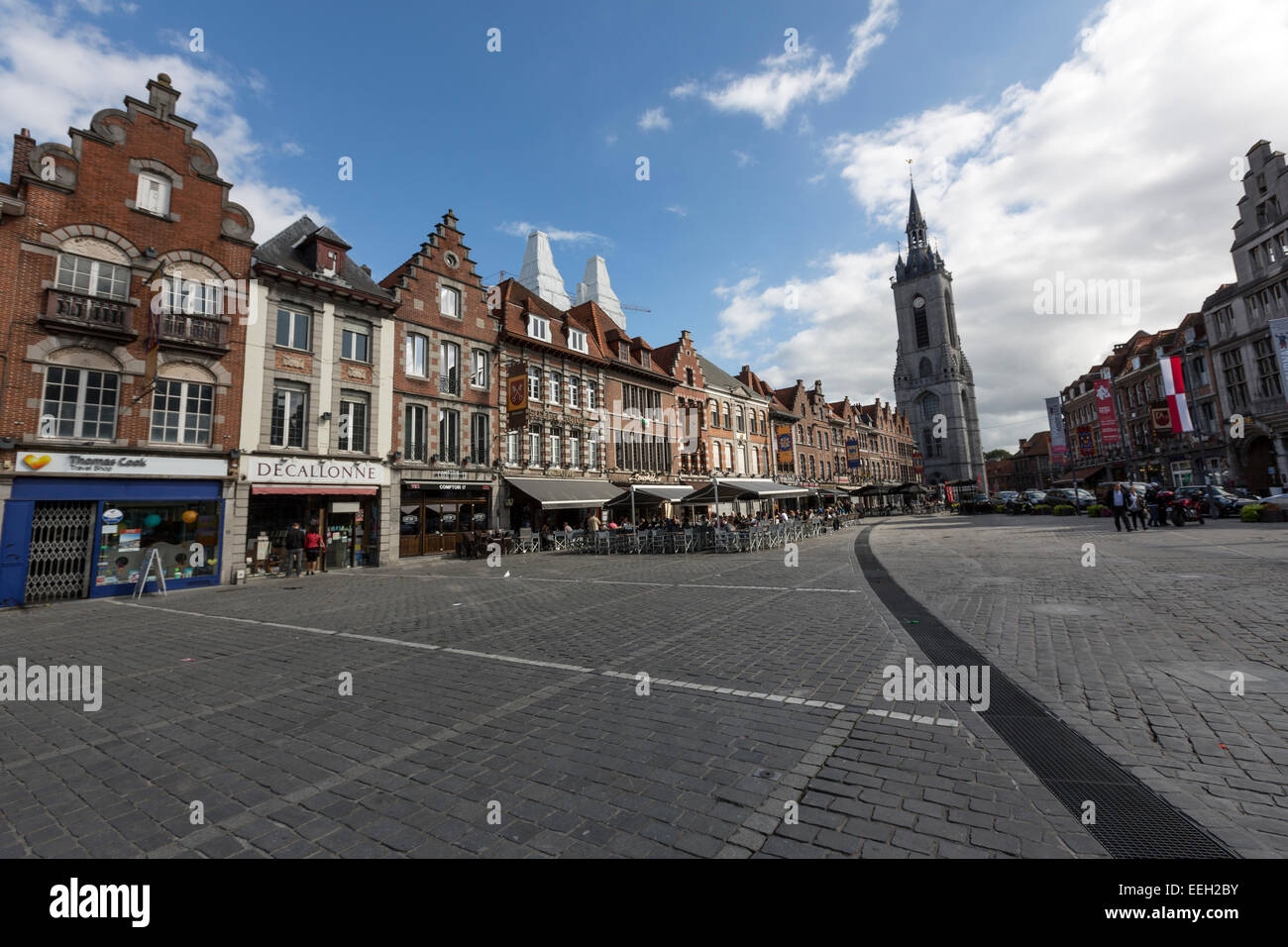Grand Place and Belfry of Tournai Stock Photo
