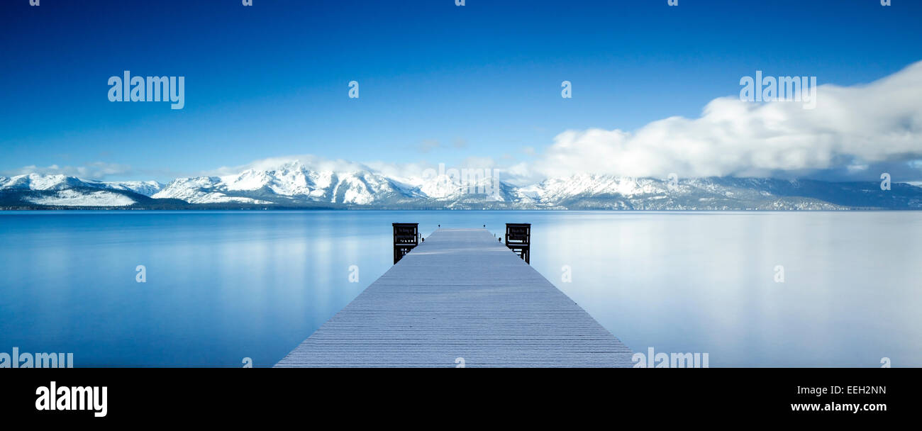 Lake Tahoe Snowy Pier Stock Photo