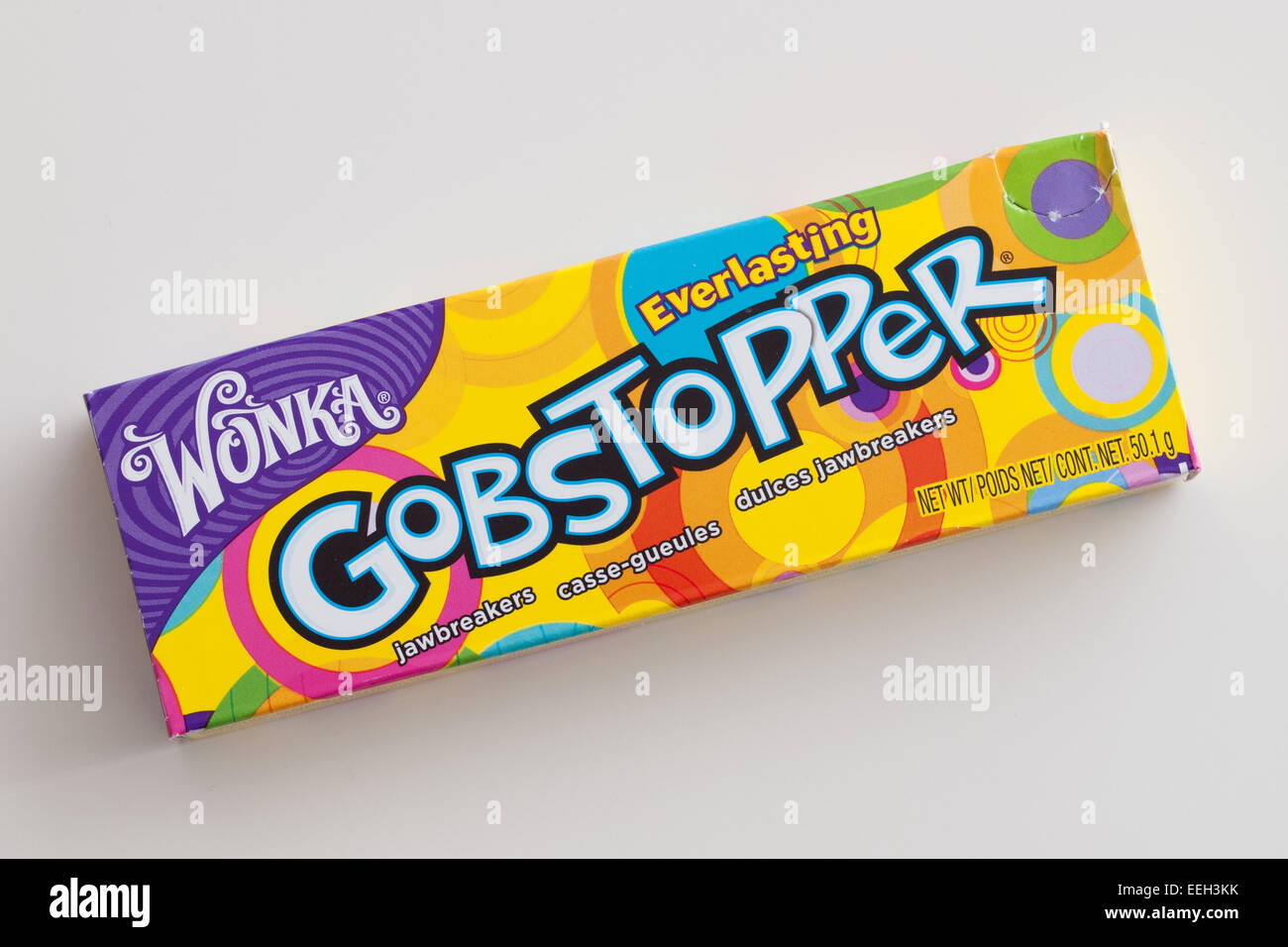 A box of Everlasting Gobstopper hard candy.  Manufactured by the Willy Wonka Candy Company, a  Nestlé brand. Stock Photo