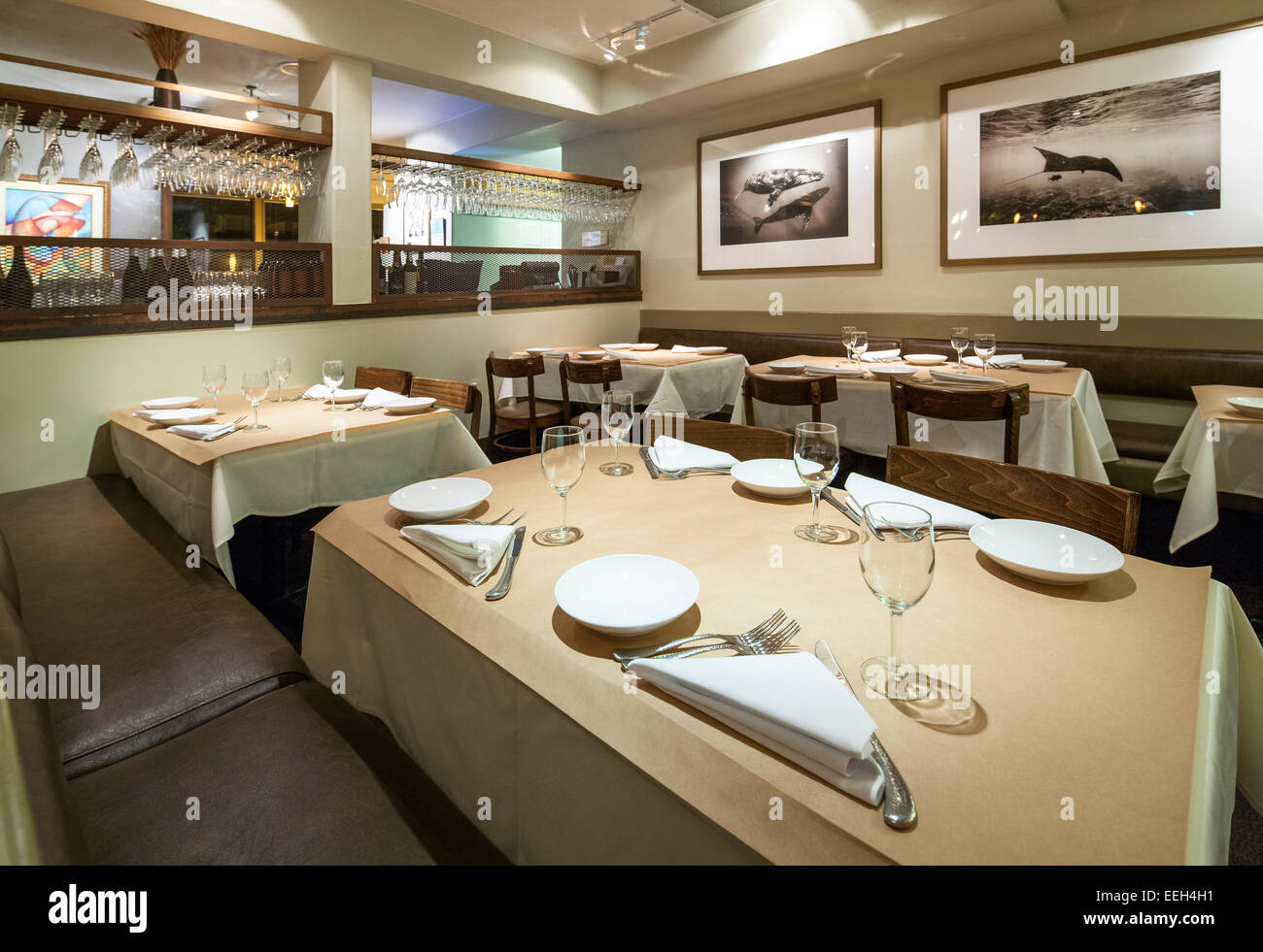 Passionfish Gourmet Seafood Restaurant in Pacific Grove, Monterey, California. Interior. Stock Photo