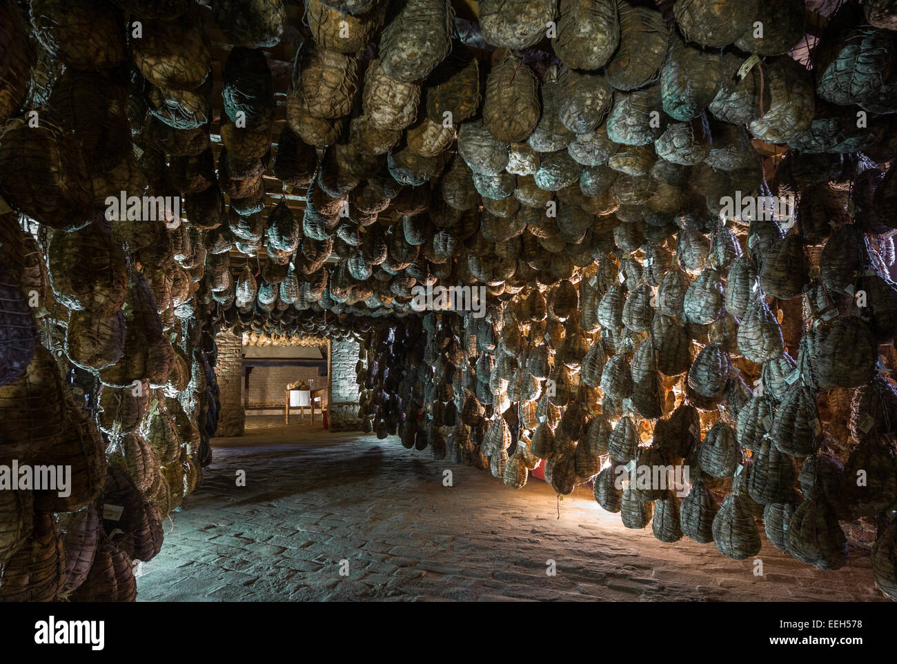 Polesine Parmense, the cellars for the aging of salted pork in the Antica Corte Pallavicina Relais Stock Photo