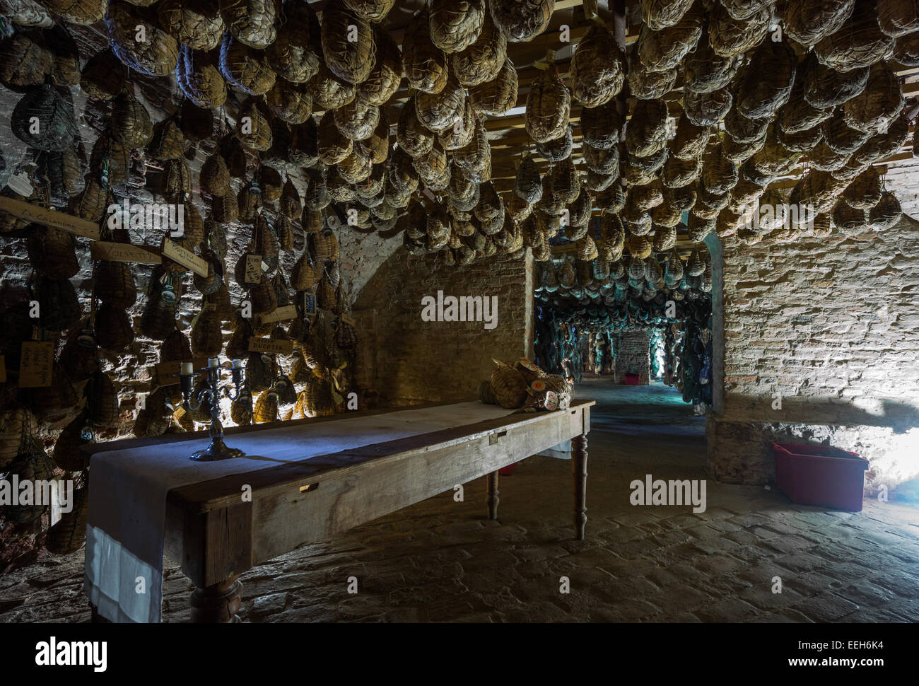 Polesine Parmense, the cellars for the aging of salted pork in the Antica Corte Pallavicina Relais Stock Photo