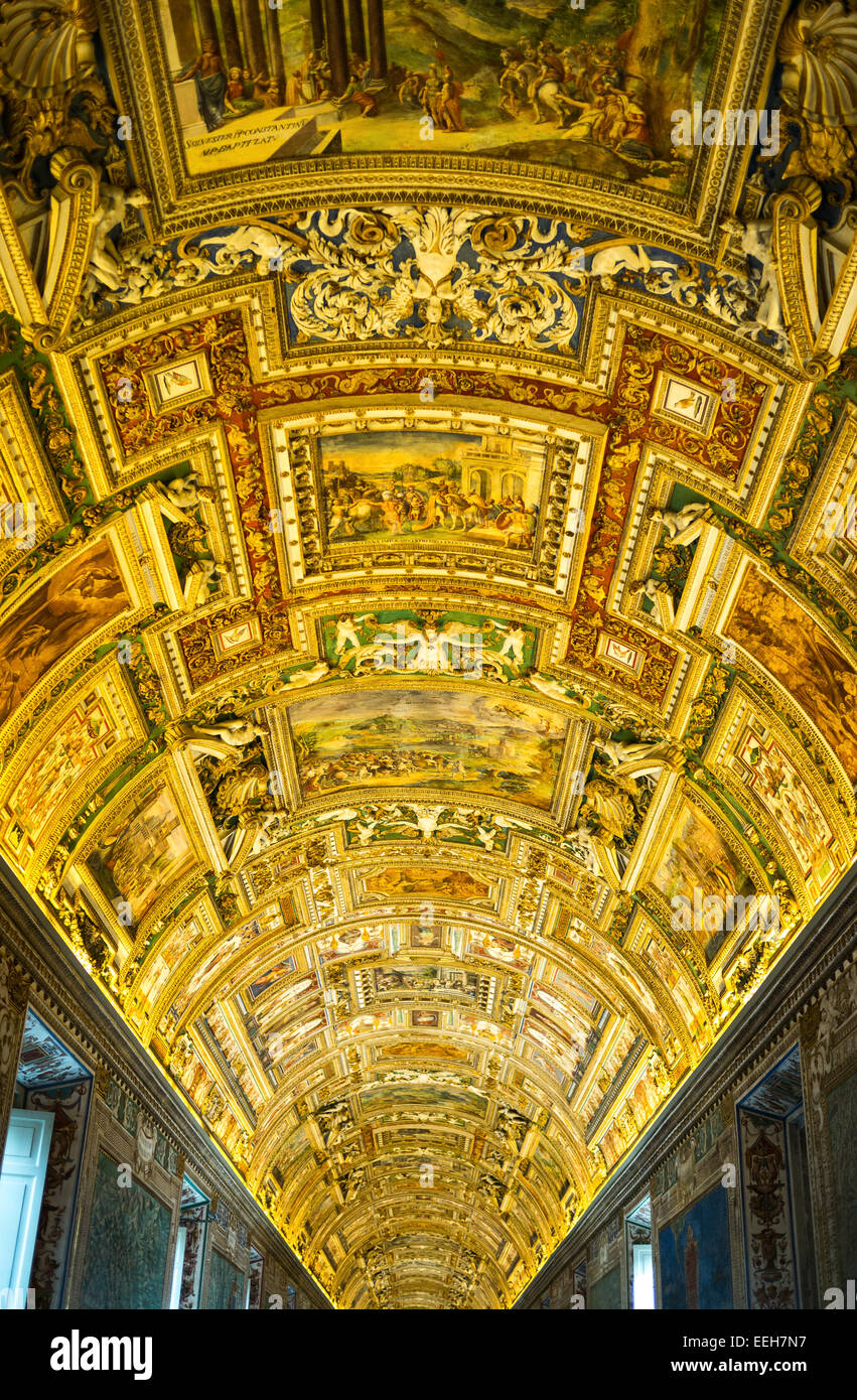 Rome Vatican Museums The Golden Decorated Ceiling Of The