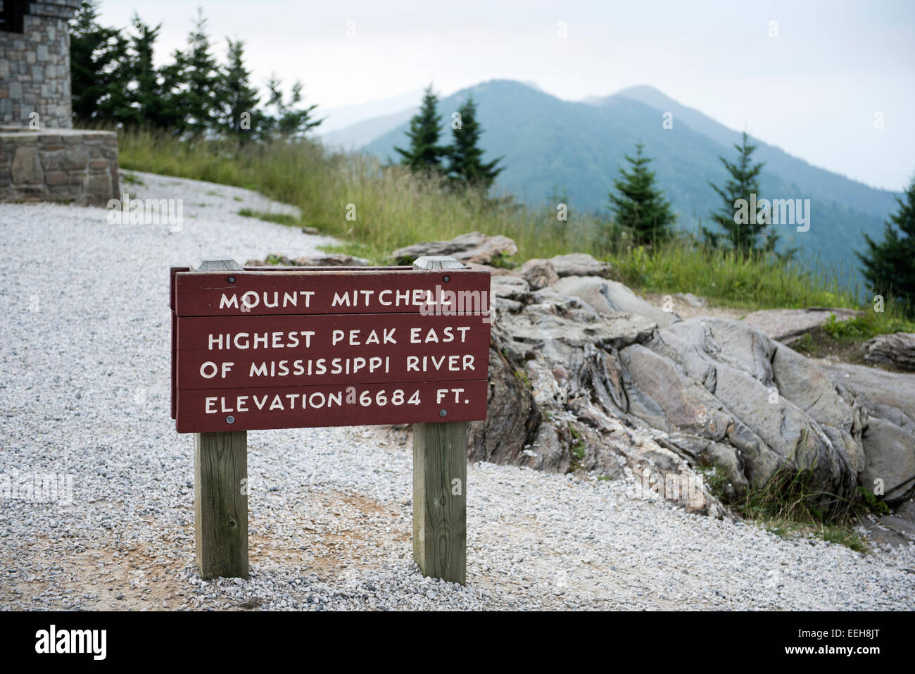 Mount Mitchell on the Blue Ridge Parkway, North Carolina. The highest Peak on the Appalachian Mountains Stock Photo
