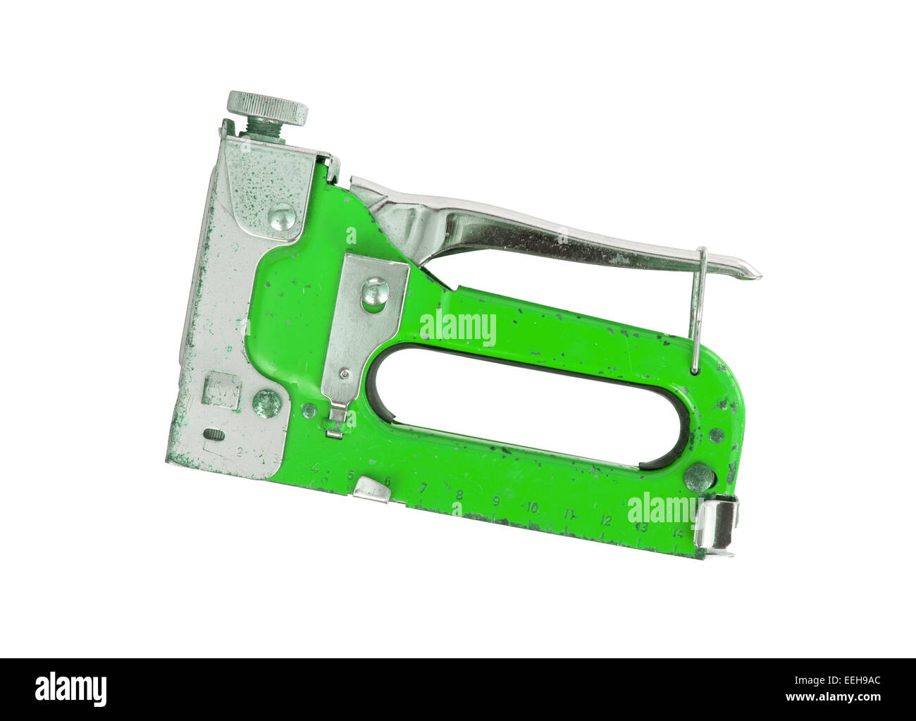 Construction hand-held stapler, isolated on white background, green Stock Photo
