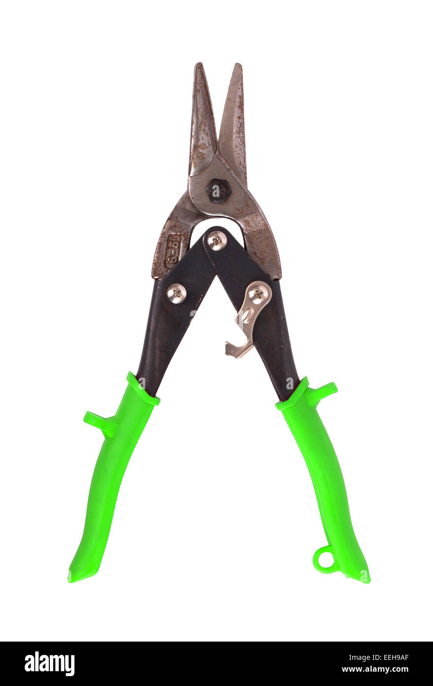 Heavy duty scissors isolated on white background, green Stock Photo