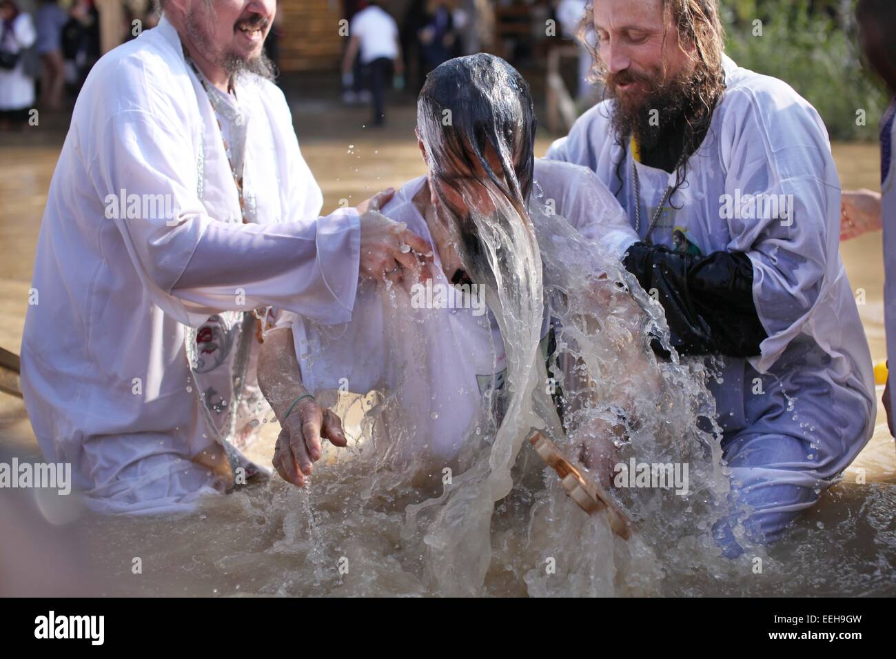 Jericho. 18th Jan, 2015. Christian pilgrims take part in a ceremony at