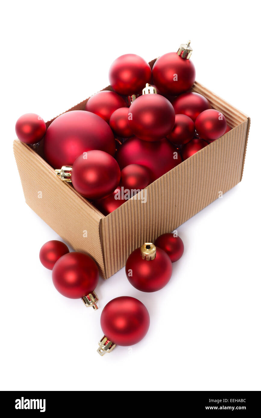 Christmas decorations group of red Christmas balls in a kraft