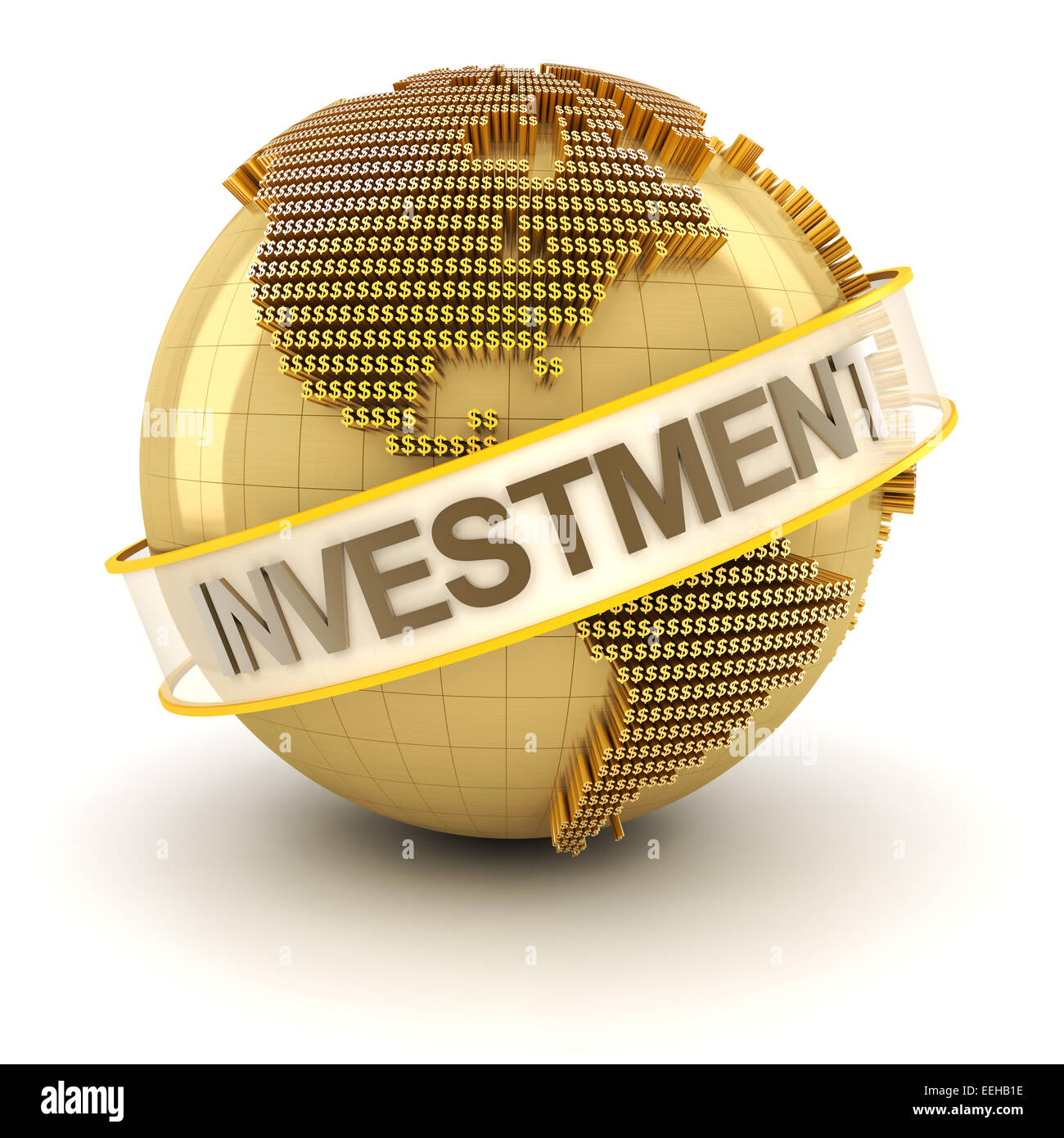 Golden globe with investment text Stock Photo