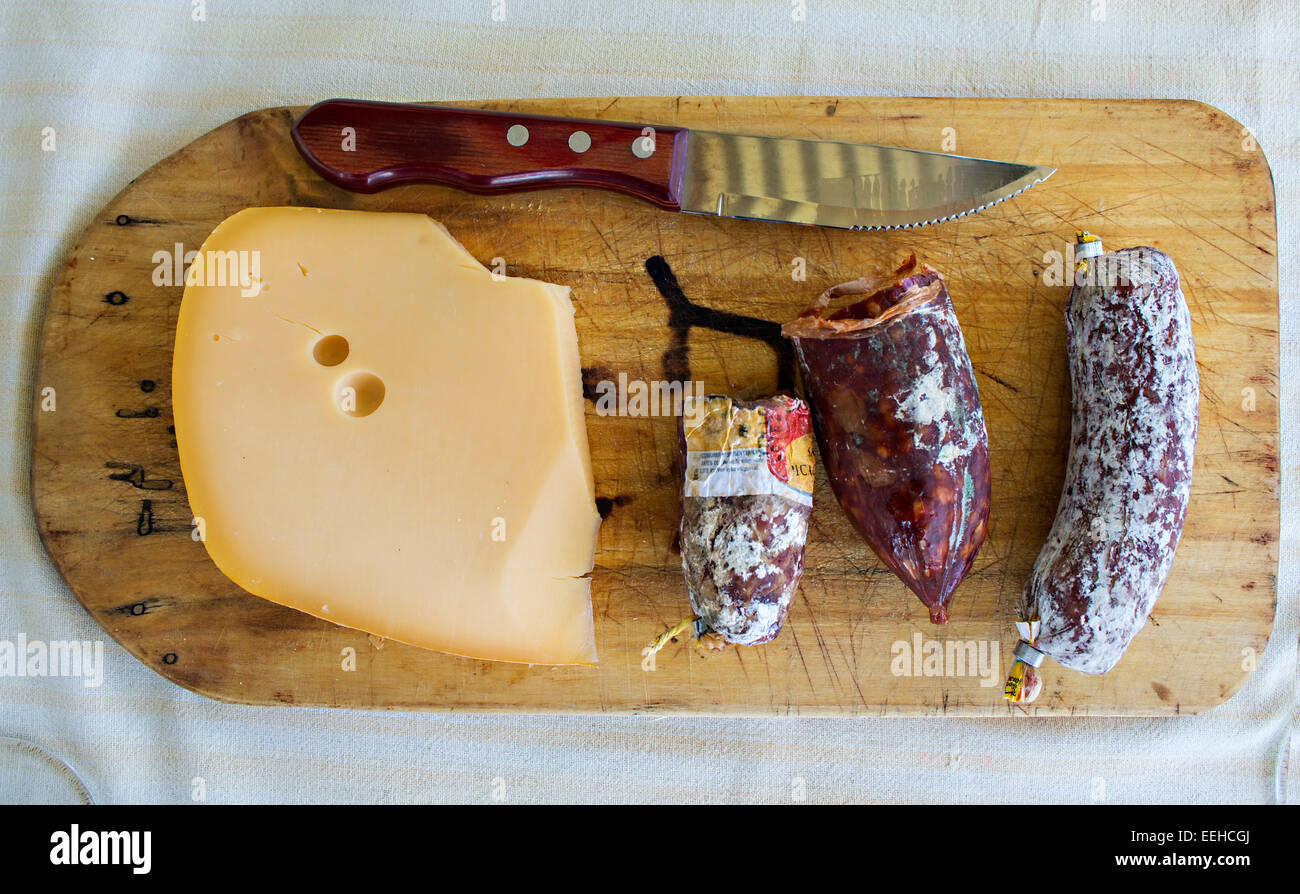 Cheese and salami before the bbq Stock Photo