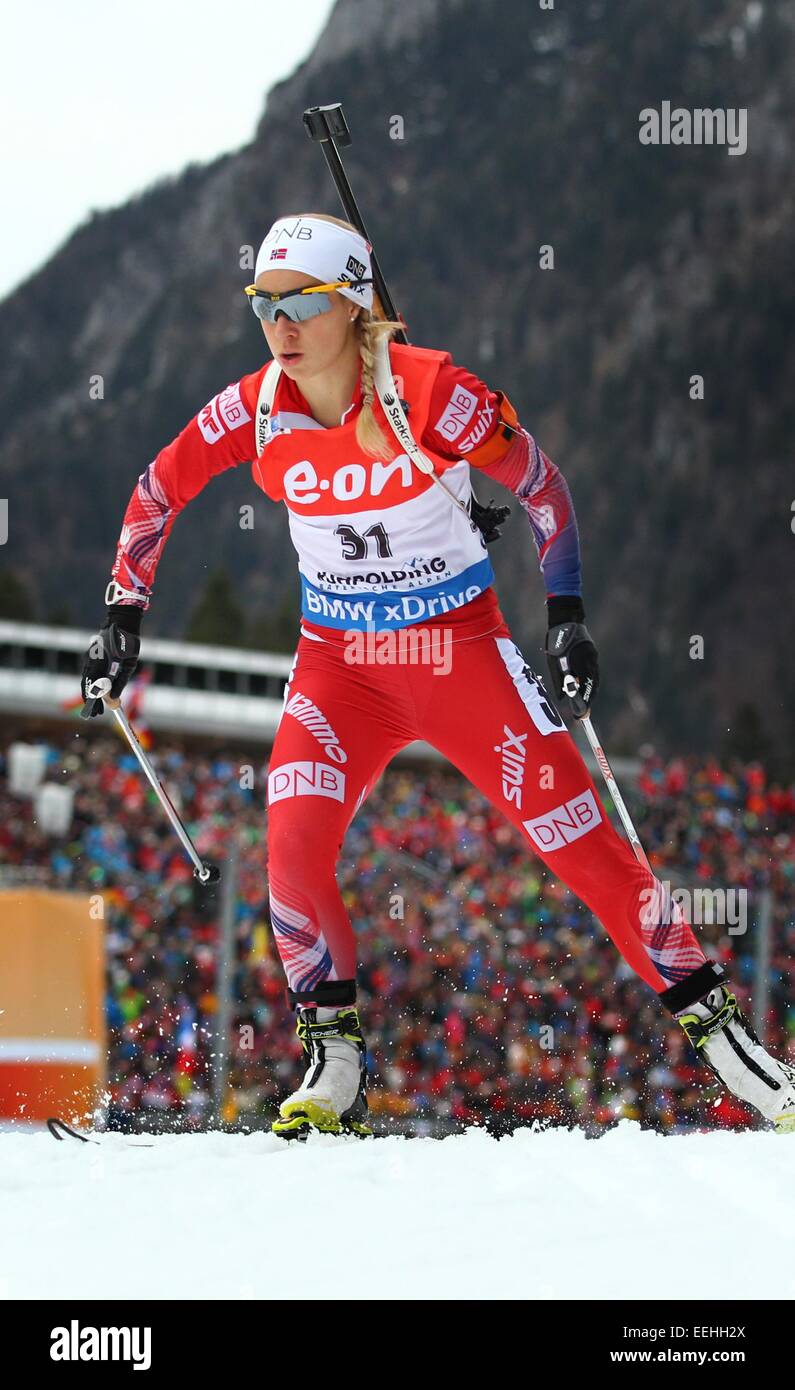 Ruhpolding, Germany. 16th Jan, 2015. Tiril Eckhoff of Norway in action  during the women's 7, 5 kilometre sprint at the Biathlon World Cup in  Ruhpolding, Germany, 16 January 2015. Photo: Karl-Josef Hildenbrand /