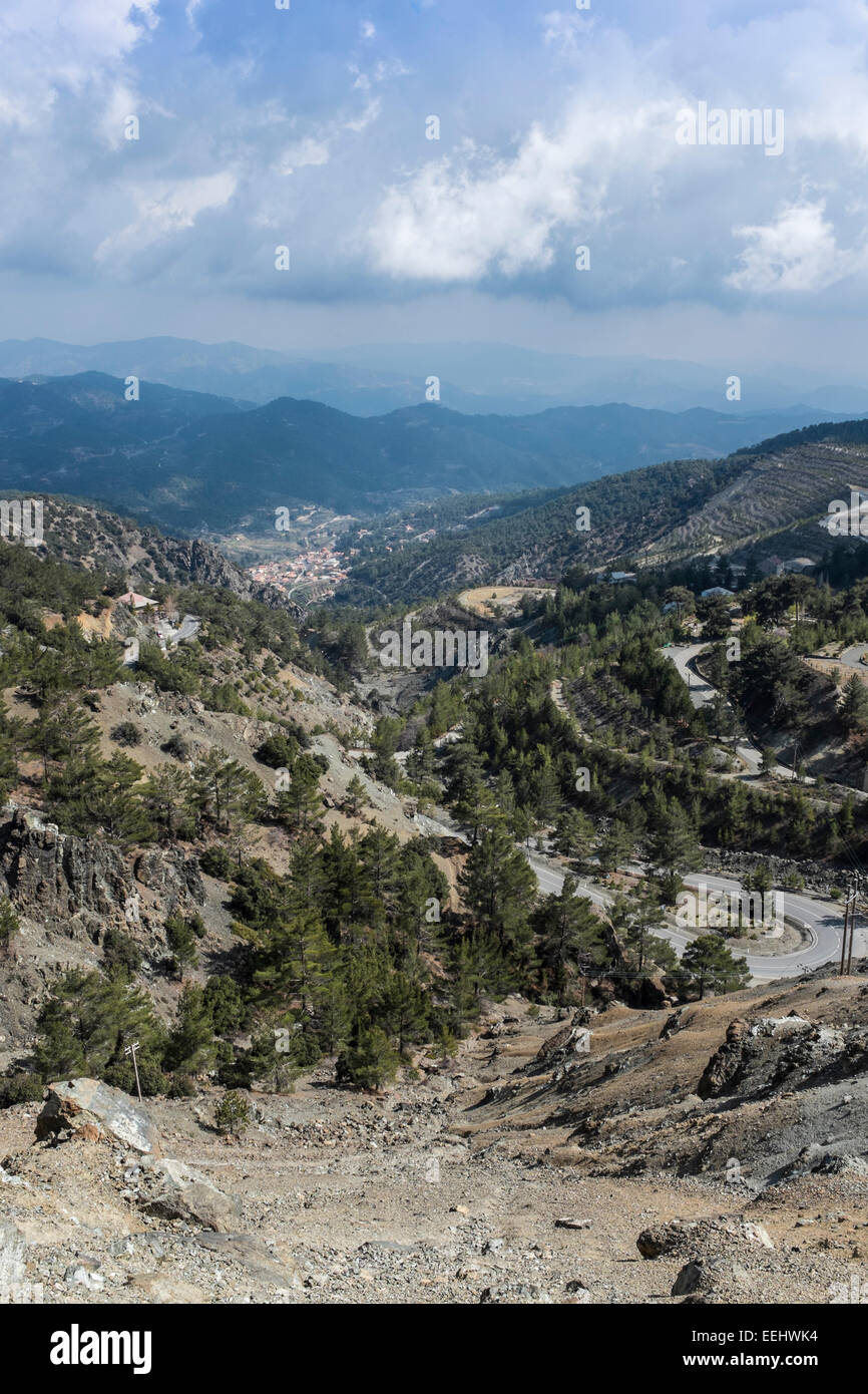 Picturesque countryside in the Troodos Mountains of central Cyprus, an island in the Mediterranean. Stock Photo