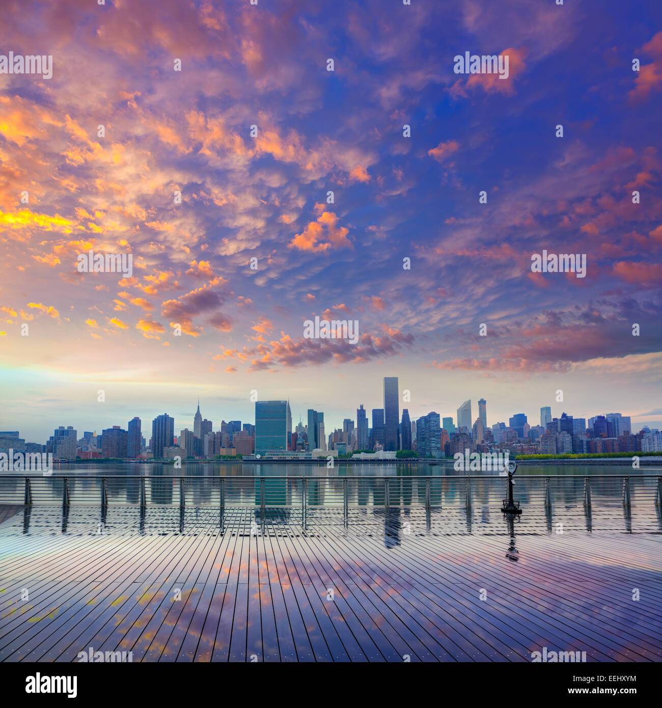 Manhattan New York skyline at sunset from East River dusk USA Stock ...