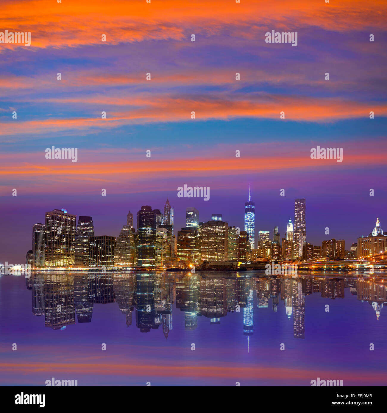 Manhattan sunset skyline New York NYC NY in USA Stock Photo - Alamy
