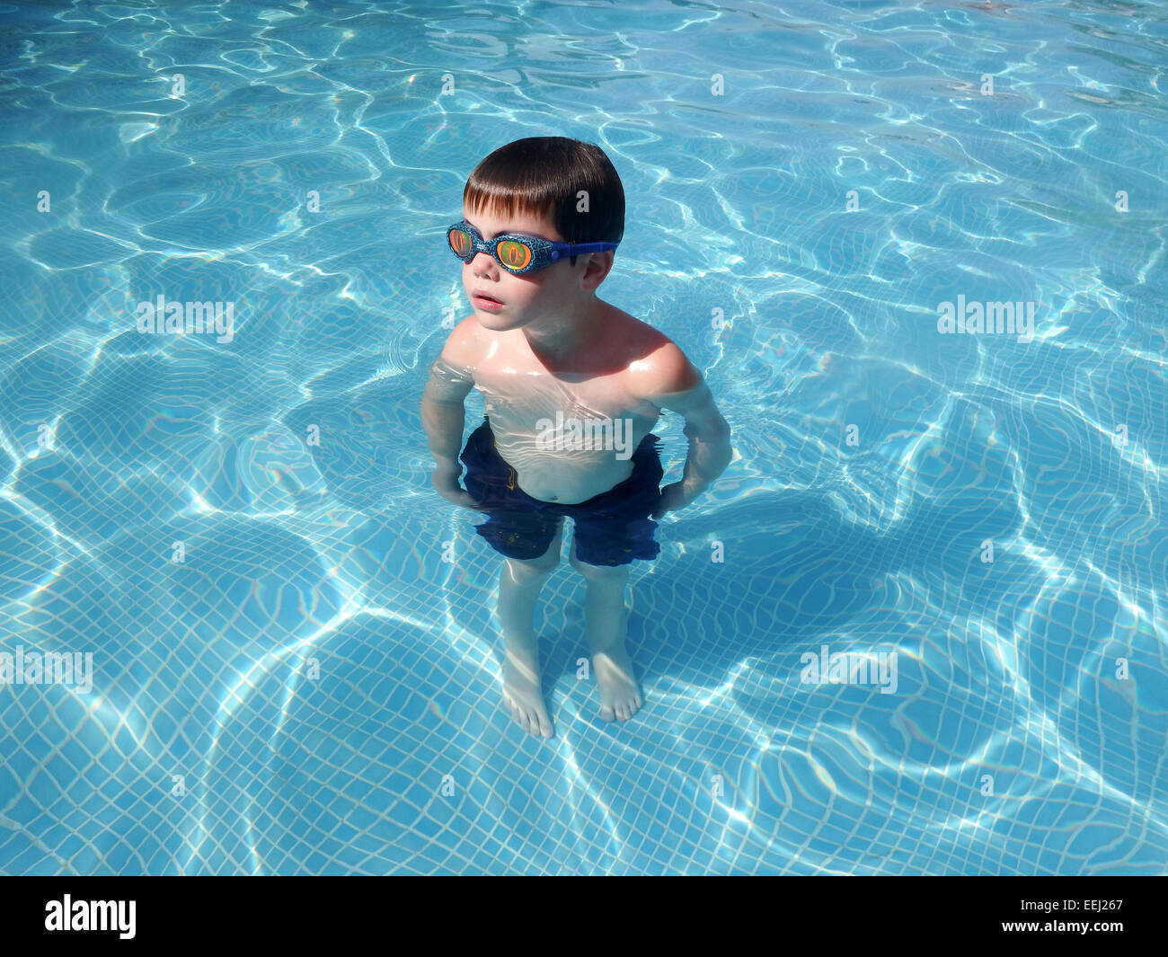 six year old boy in swimming pool Stock Photo Alamy