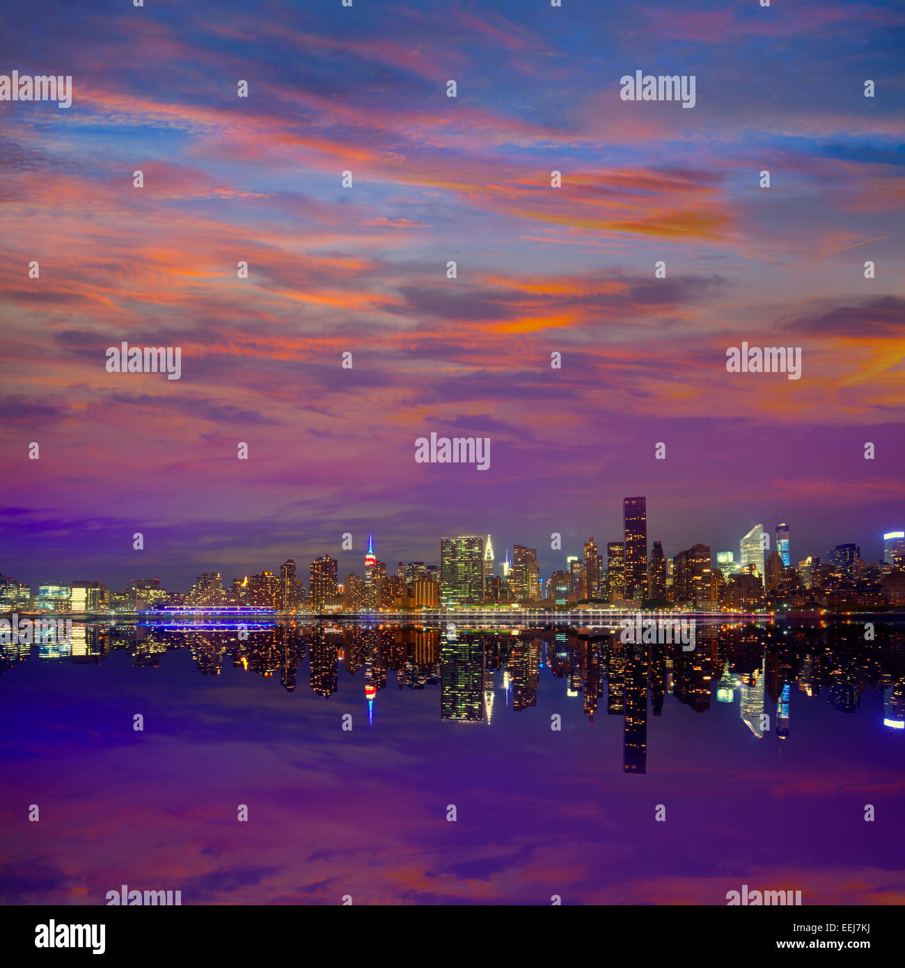 Manhattan New York skyline at sunset dusk from East River NYC USA Stock ...