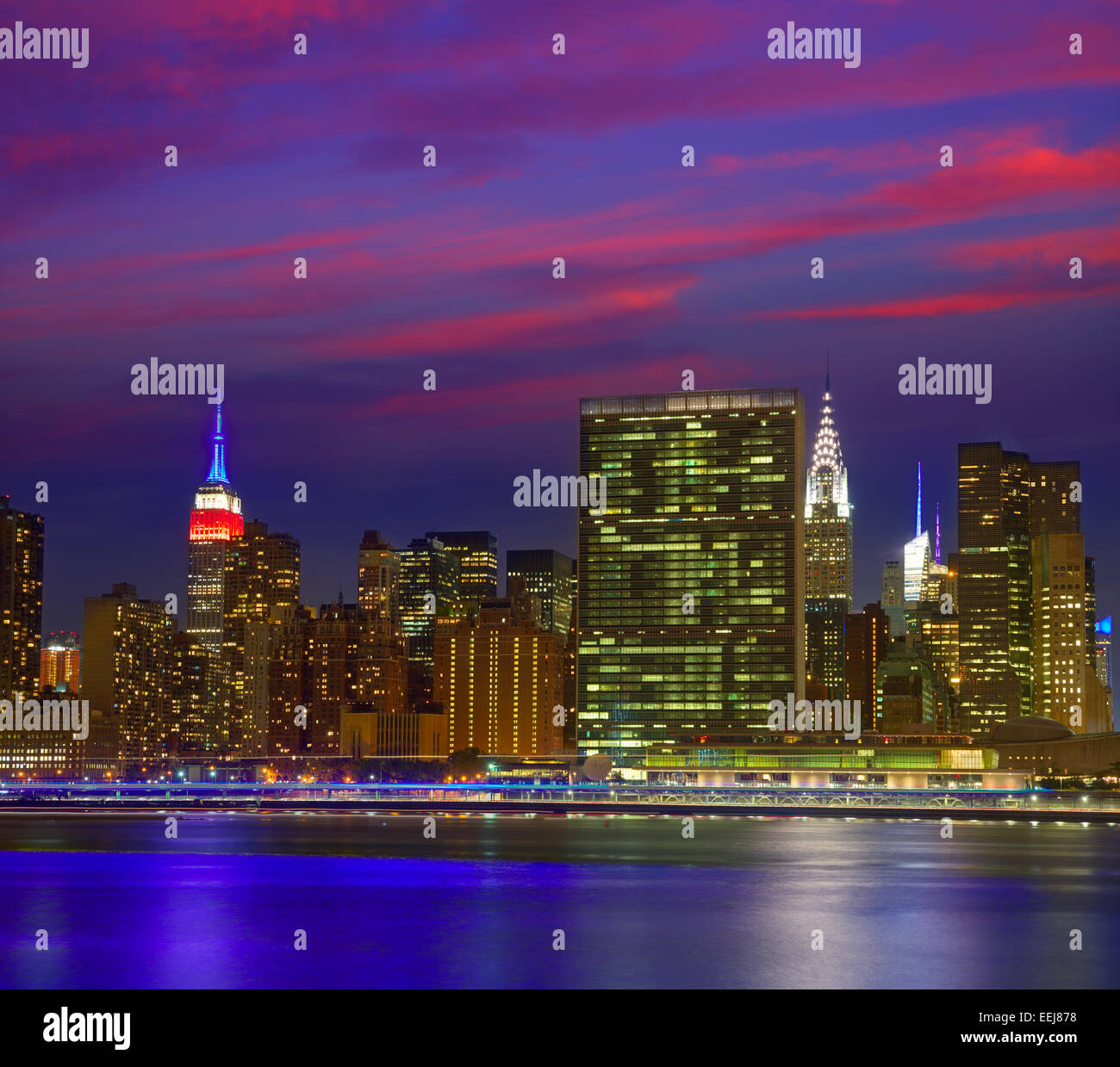 Manhattan New York skyline at sunset dusk from East River NYC USA Stock ...
