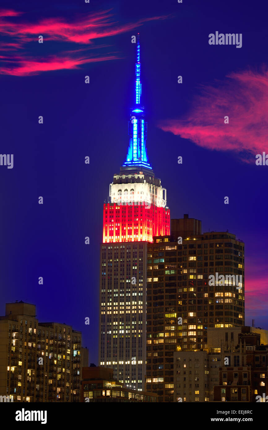 Manhattan New York skyline at sunset dusk from East NYC USA Stock Photo ...