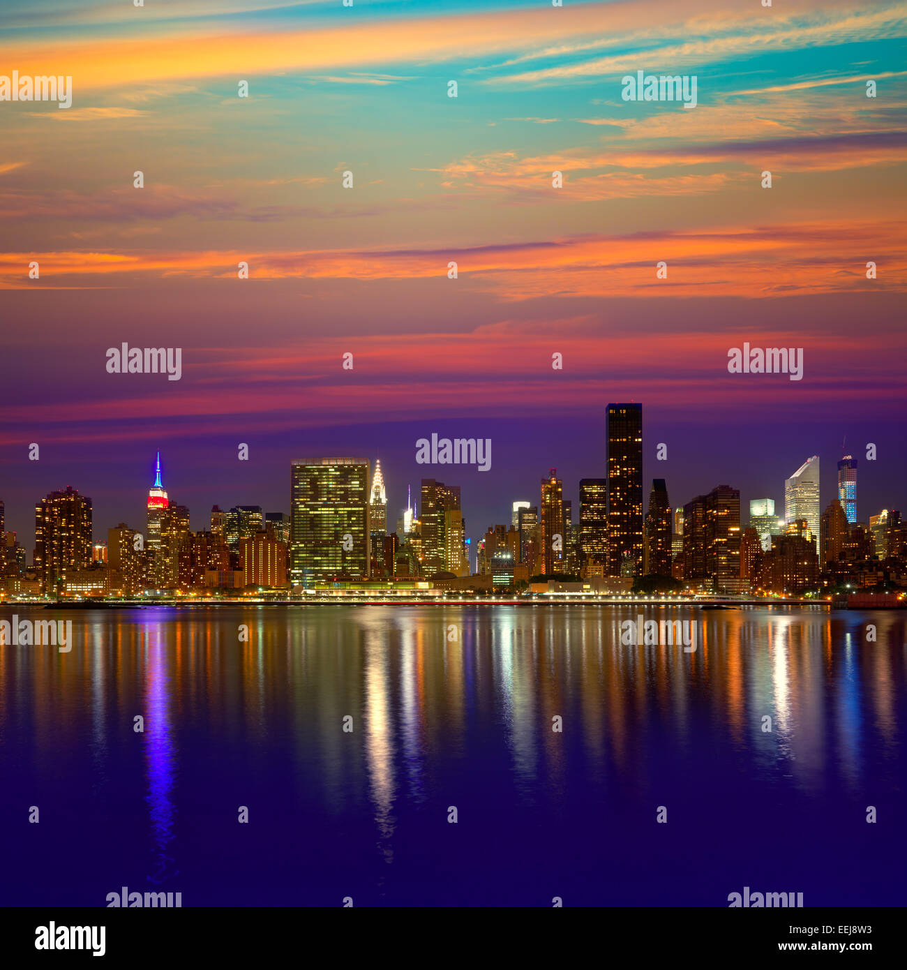 Manhattan New York skyline at sunset dusk from East River NYC USA Stock ...
