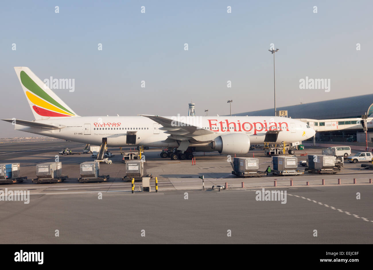 Ethiopian Airlines Boeing 777-200 at the Dubai International Airport Stock Photo