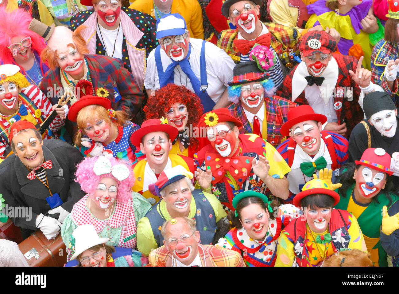 A giggle of Clowns from around the world at the Annual Clown Convention in  Weston Super mare Stock Photo - Alamy