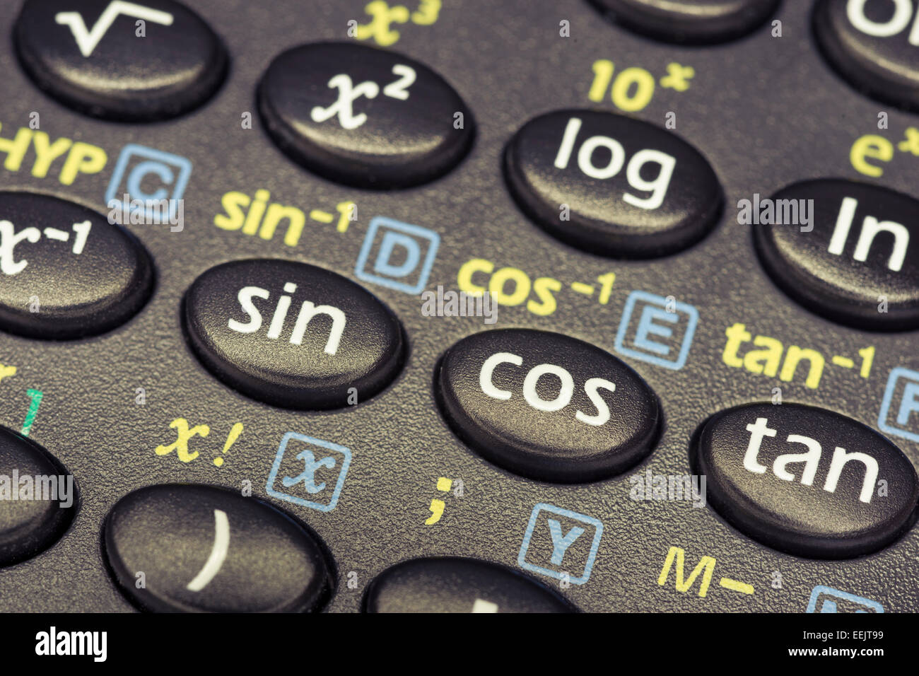 trigonometry functions push buttons of scientific calculator with focus on  cos button Stock Photo - Alamy