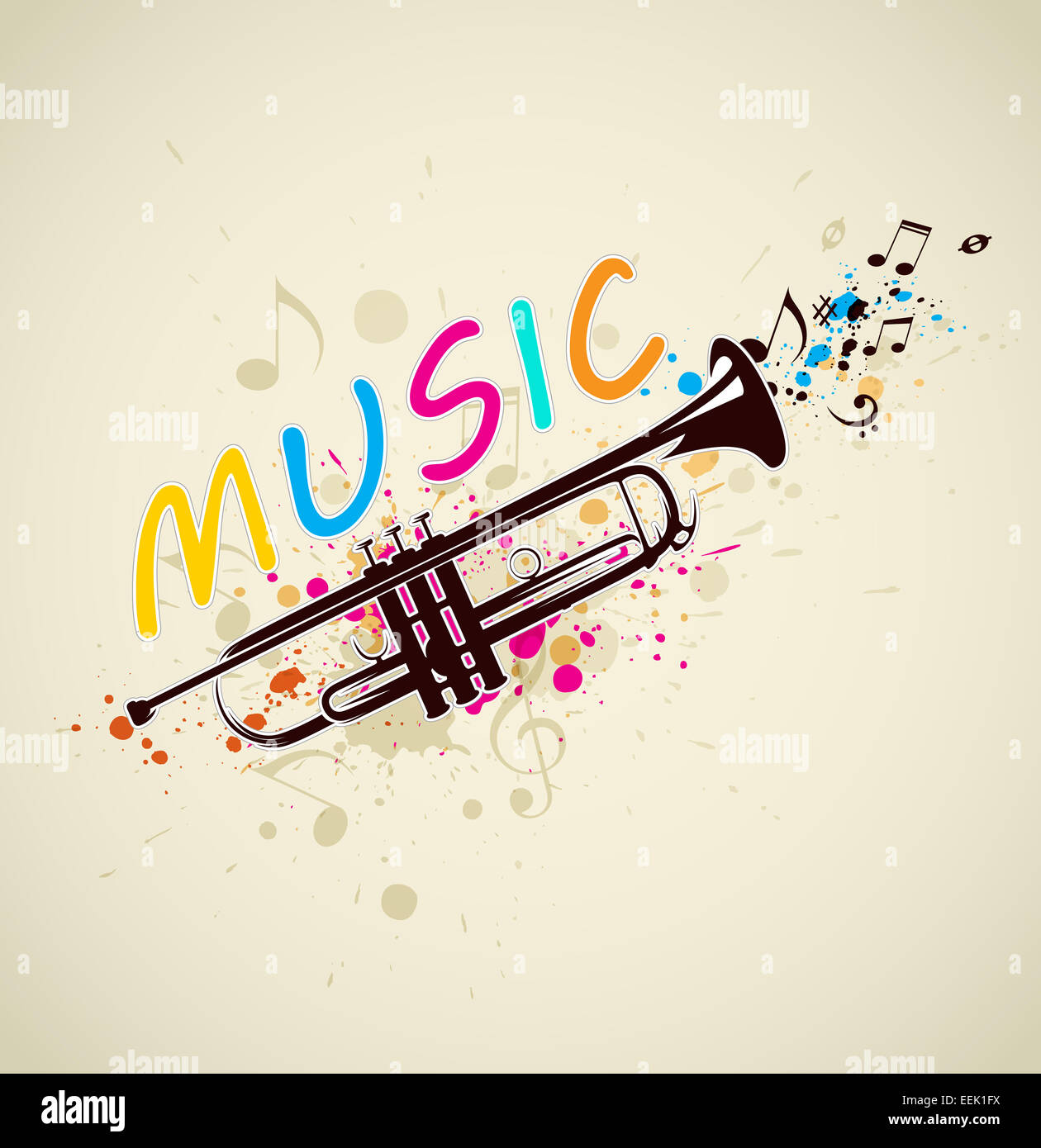 Music bright abstract background with trumpet and notes Stock Photo - Alamy