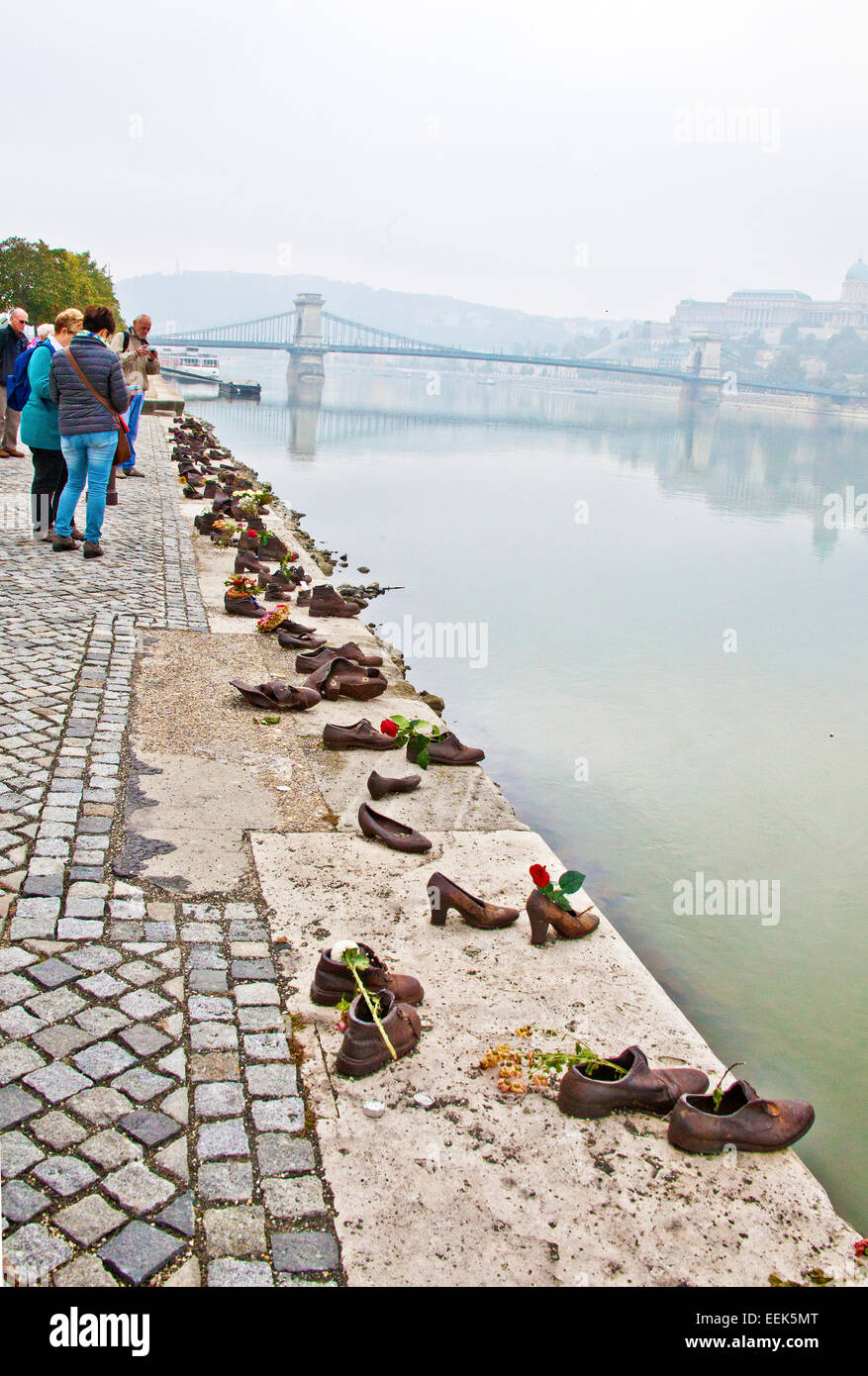 Replica iron shoes representing murdered Jews Budapest Stock Photo