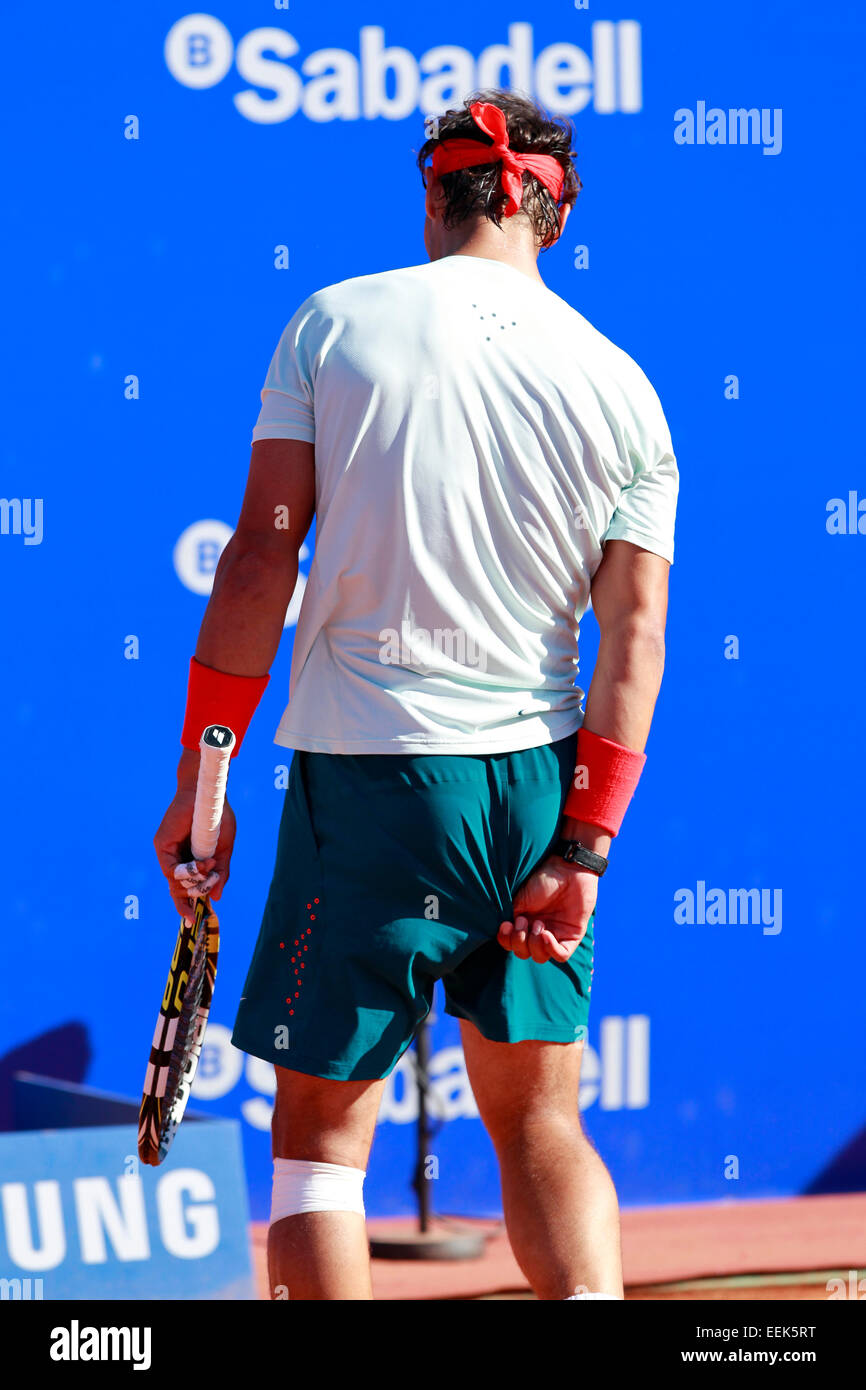 Spanish tennis player Rafael Nadal playing at the Banc Sabadell ATP open in Barcelona, Spain Stock Photo