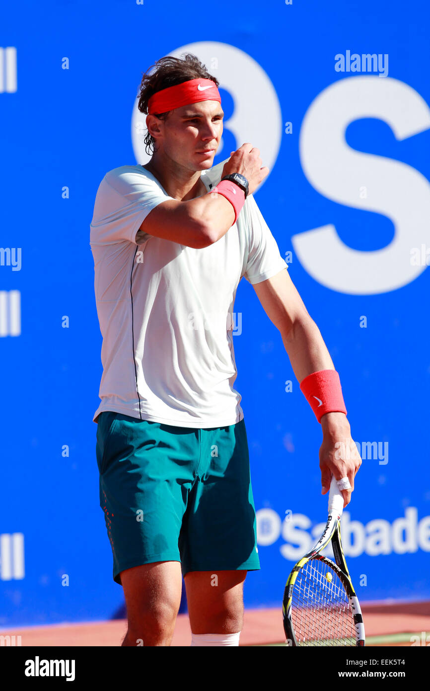 Spanish tennis player Rafael Nadal playing at the Banc Sabadell ATP open in Barcelona, Spain Stock Photo