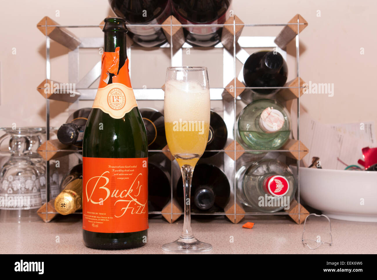 Opened Bottle and a Glass Of Bucks Fizz Stock Photo Alamy