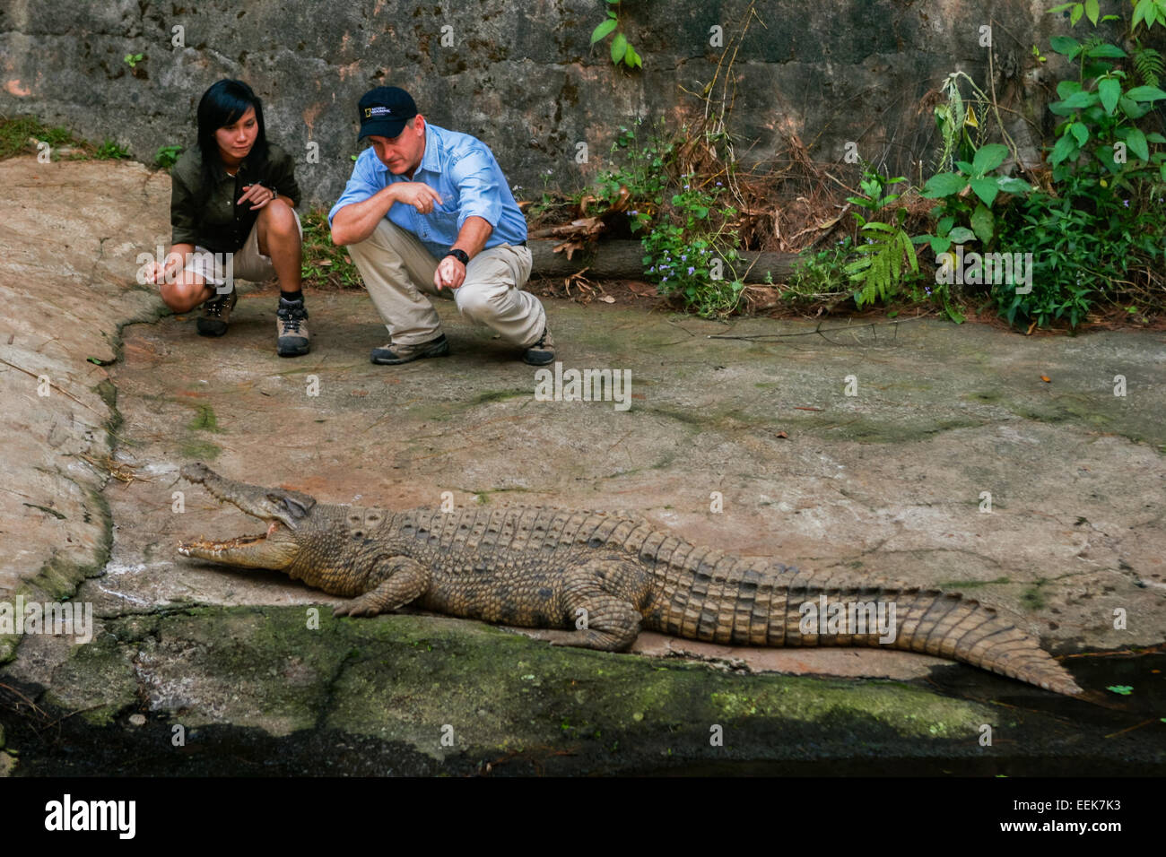 Herpetologist Dr. Brady Barr during invitational public lecture at Cisarua Safari Park, Indonesia. Stock Photo
