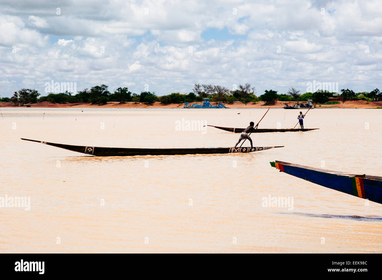 Men fishing from canoe on the Bani river, Djenne, Mali. Stock Photo