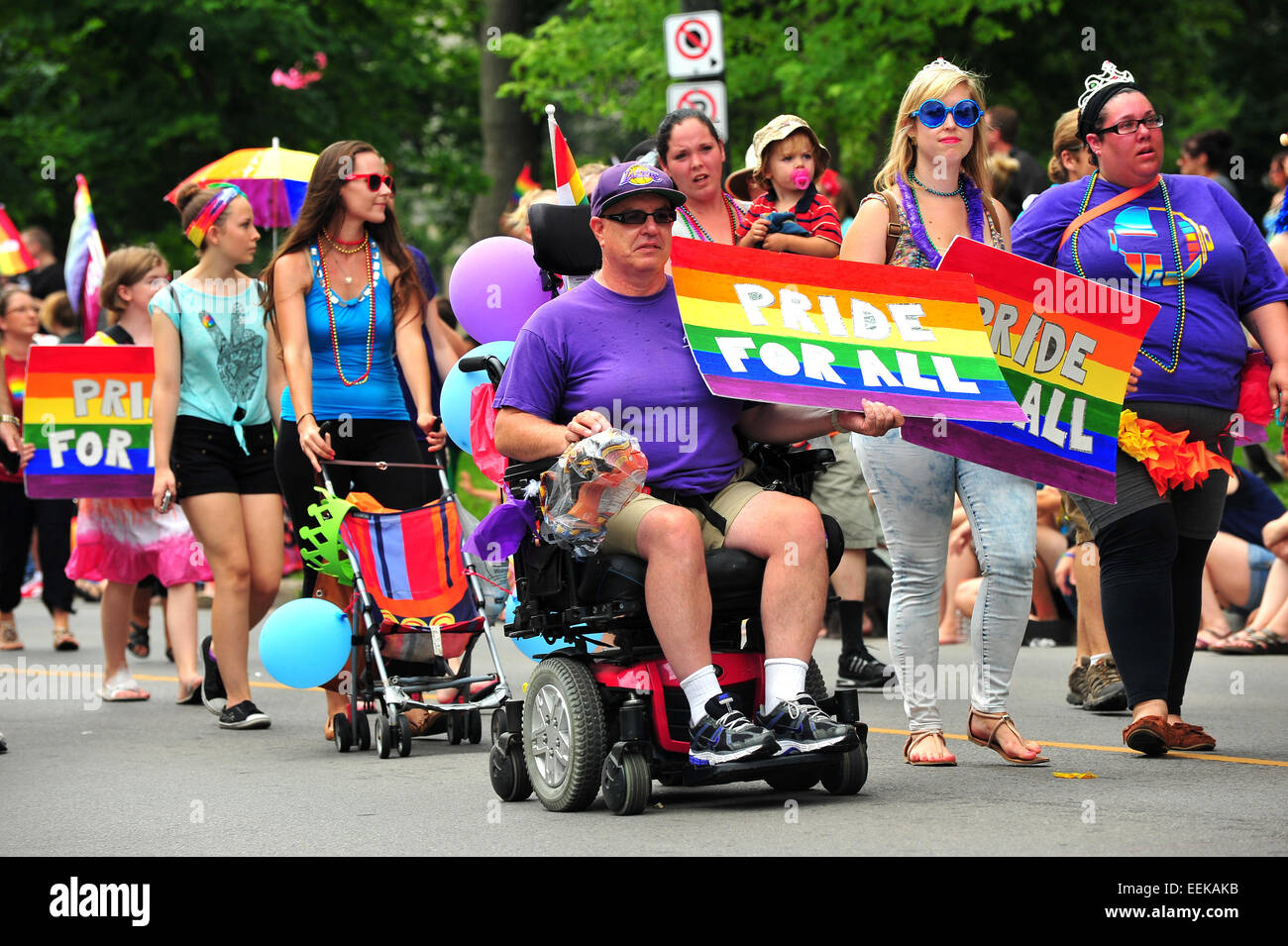 People celebrate at the pride parade held in London, Ontario in 2014. Stock Photo