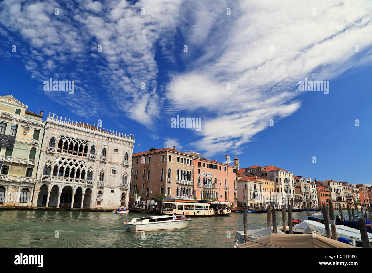 Grand Canal Grande with Palazzo Ca' d'Oro, Venice, Italy, Cirrocumulus Stock Photo