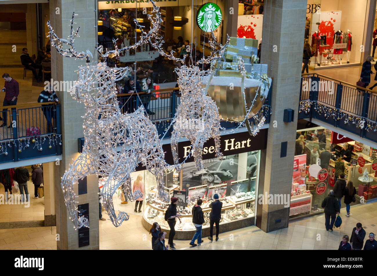 Grand Arcade shopping centre Christmas decorations. Cambridge, UK 2015