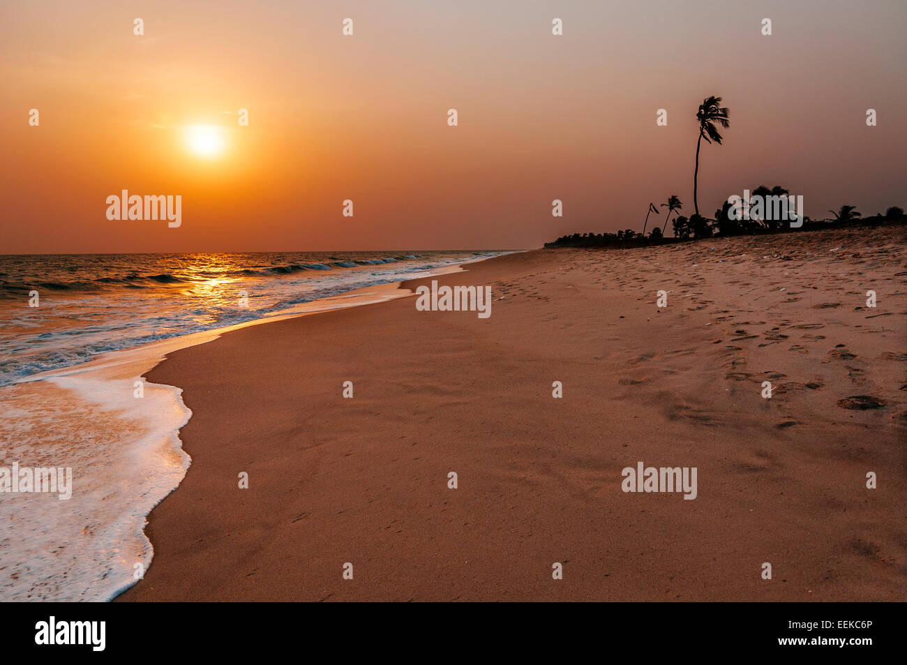 Sunset at the beach of Ada Foah, Ghana Stock Photo