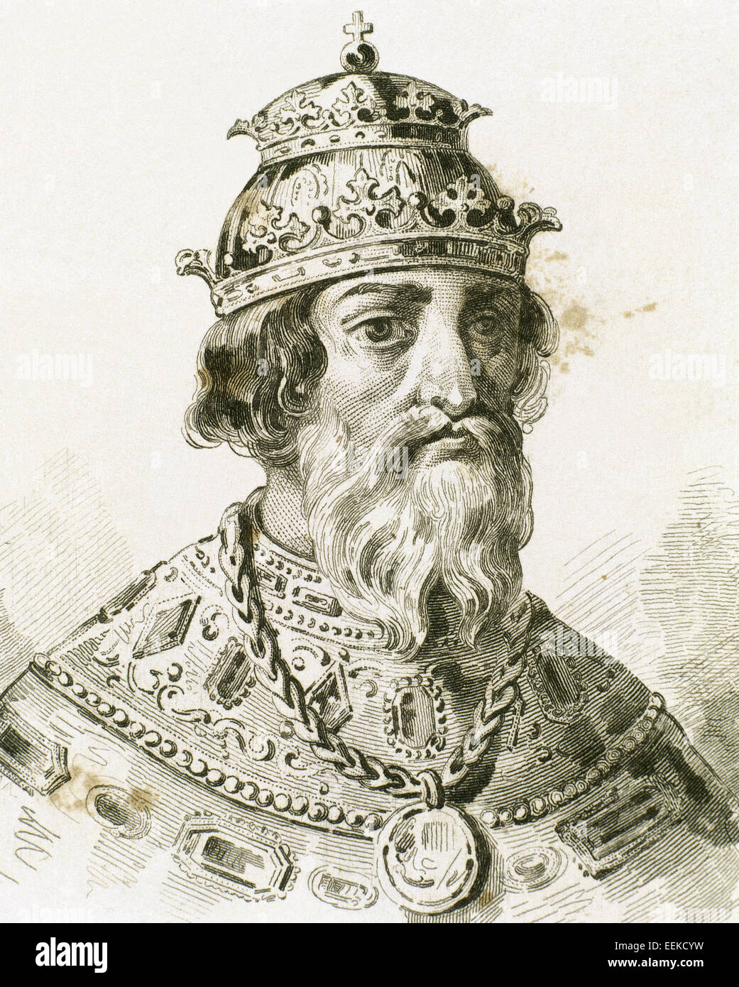 Ivan IV Vasilyevich (1530-1584), known as Ivan the Terrible. Grand Prince of Moscow (1533-1547) and Tsar of All the Russias (1547-1584). Portrait. Engraving. Stock Photo