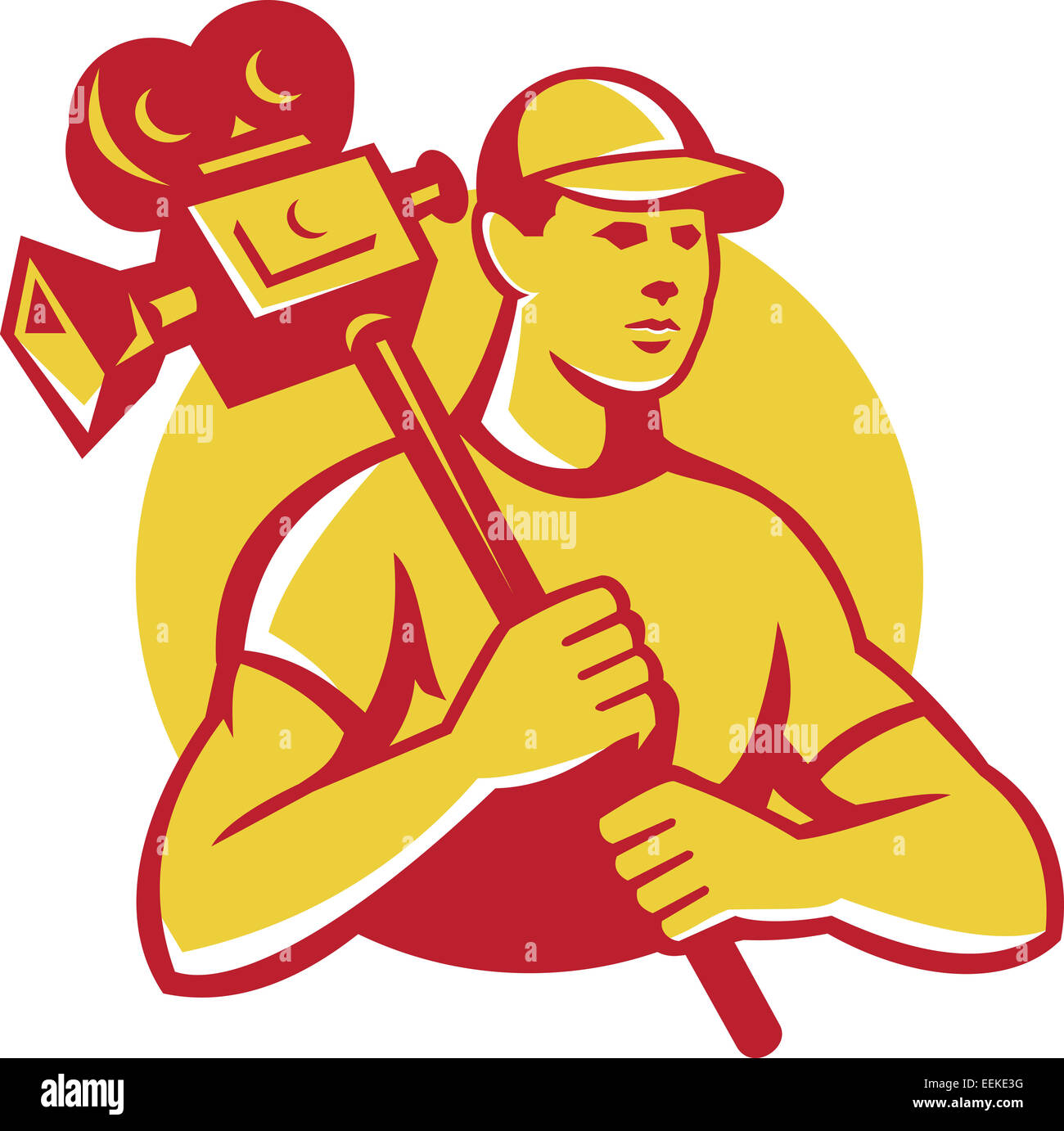 Illustration of a cameraman movie director filming carrying vintage ...