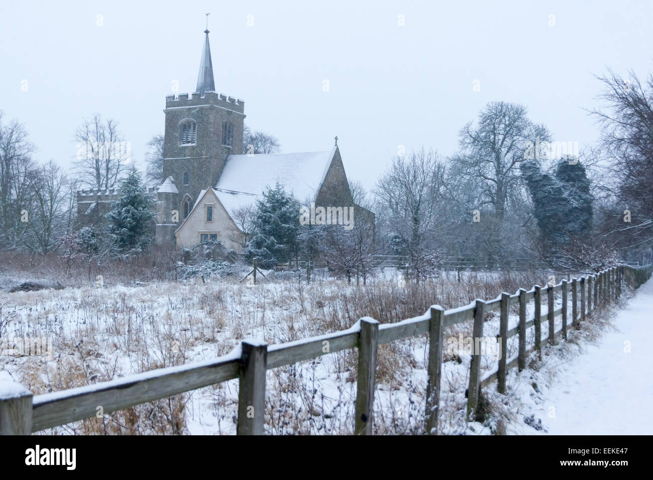 Snow in Whittlesford, Cambridgeshire, UK Stock Photo