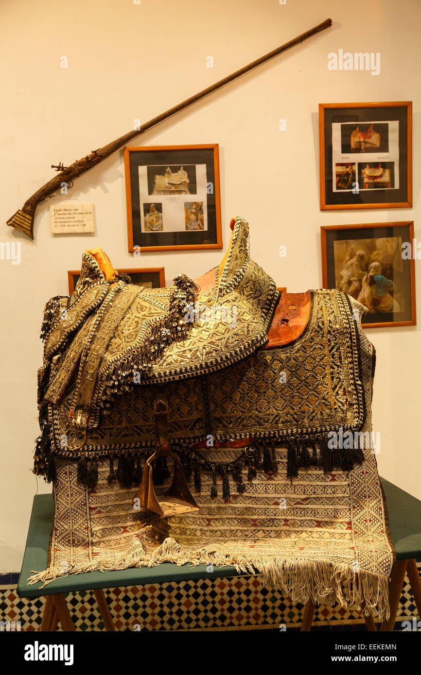 Camel saddle. Marrakech museum. Marrakech. Morocco. North Africa. Africa Stock Photo