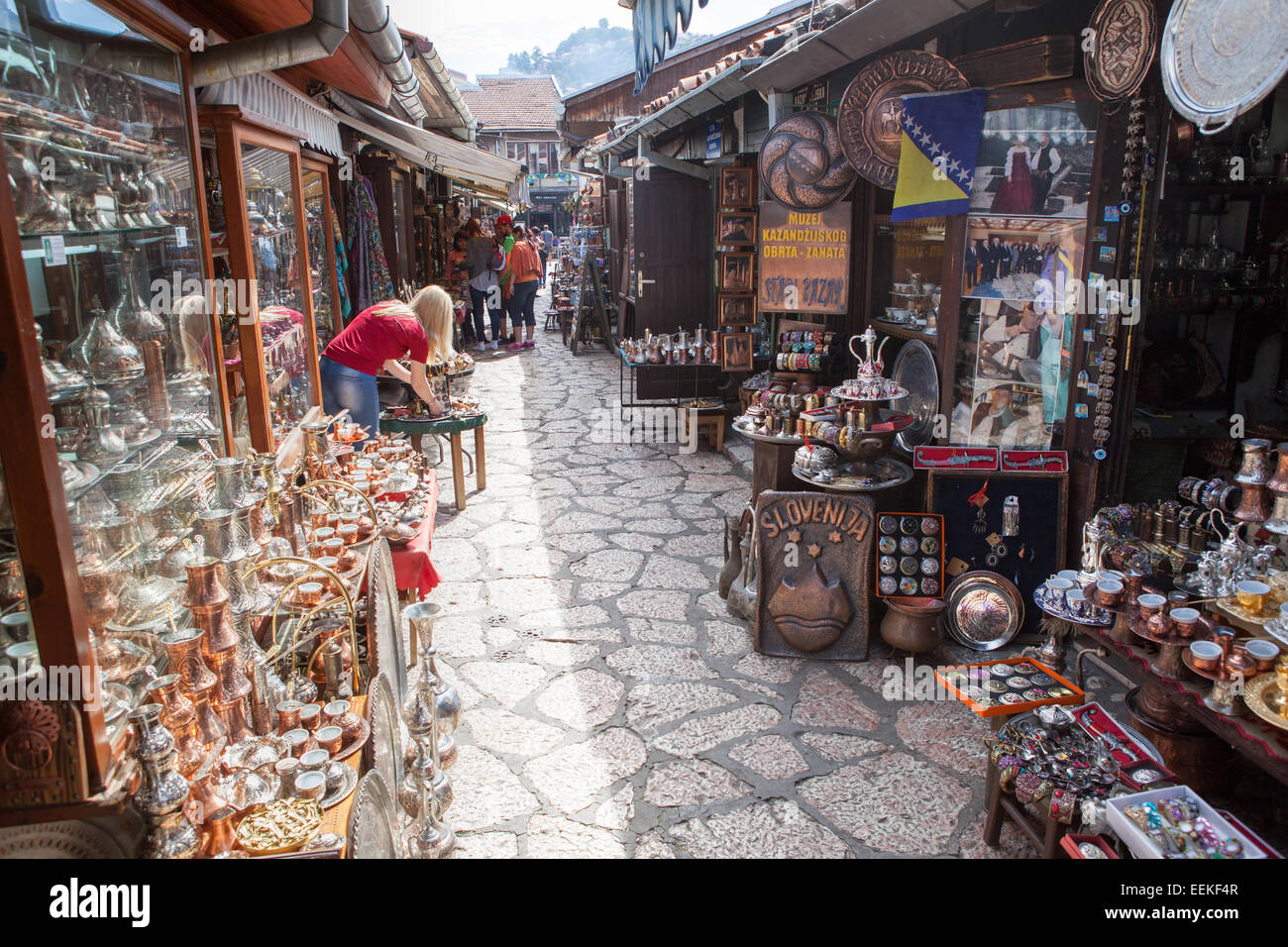 Copper craft shops in Baščaršija. Sarajevo, Bosnia-Herzegovina Stock Photo