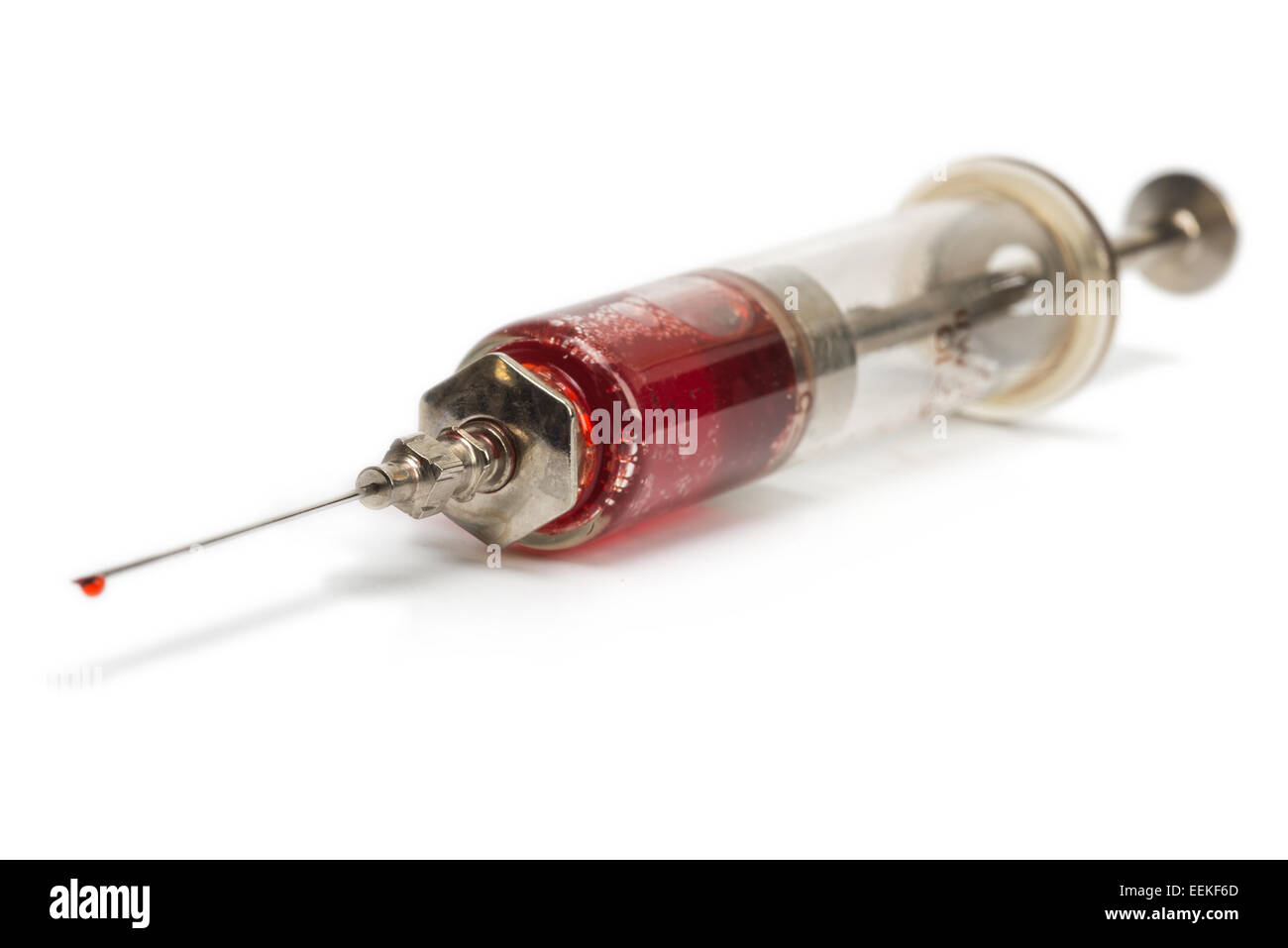 Old medical syringe made of glass and metal with blood Stock Photo Alamy