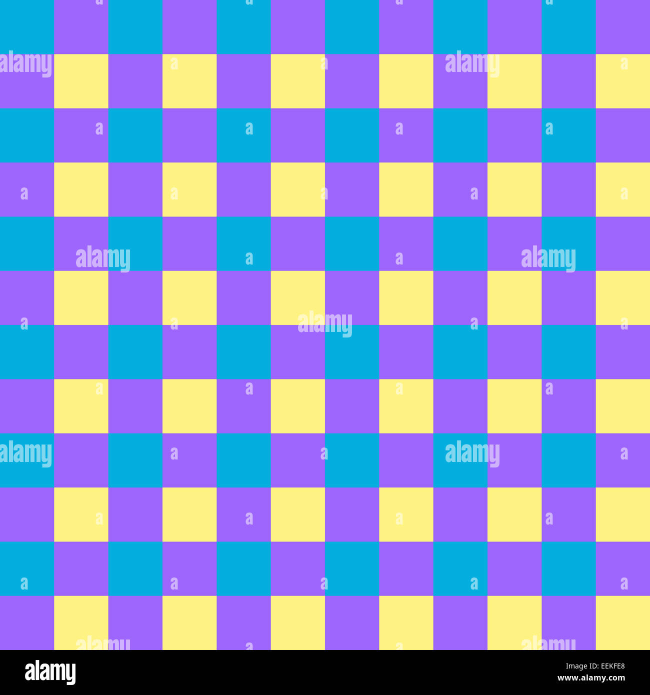 Vivid cyan, purple and yellow checkered seamless background pattern Stock Photo
