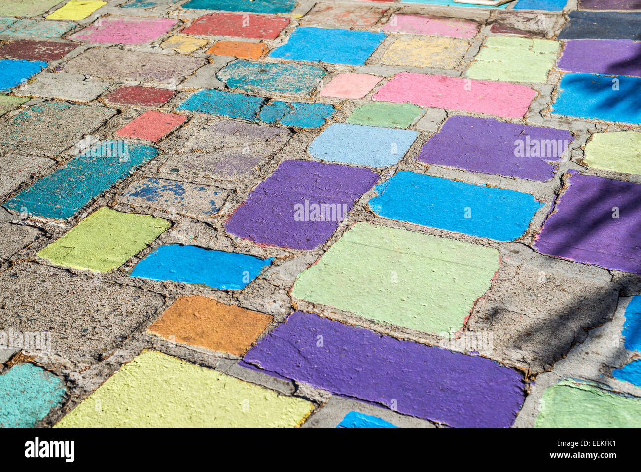 Colorful painted  patterns on cement floor. Balboa Park, San Diego, California, United States. Stock Photo
