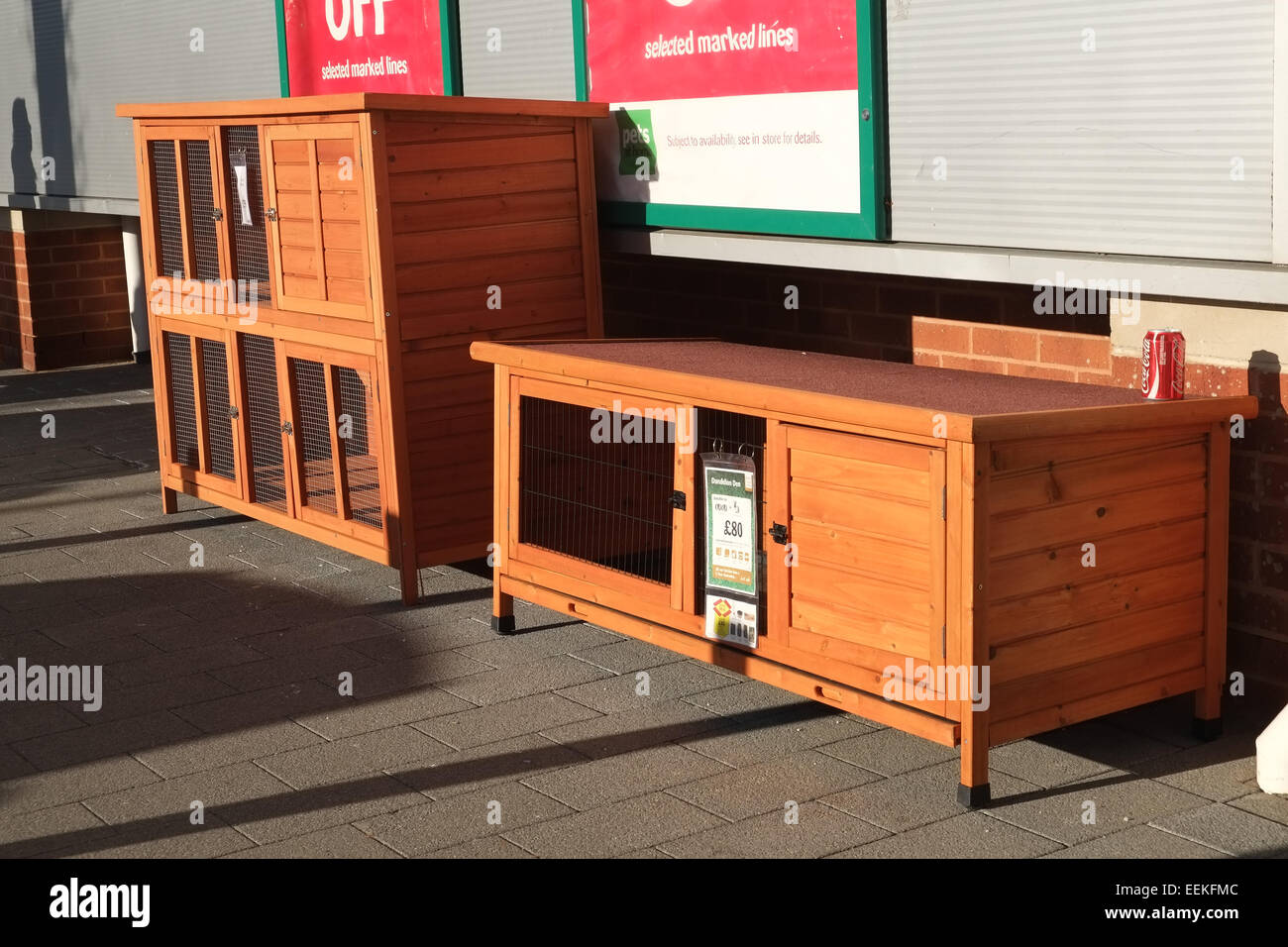 New rabbit hutches on display at an out of town pet store in North