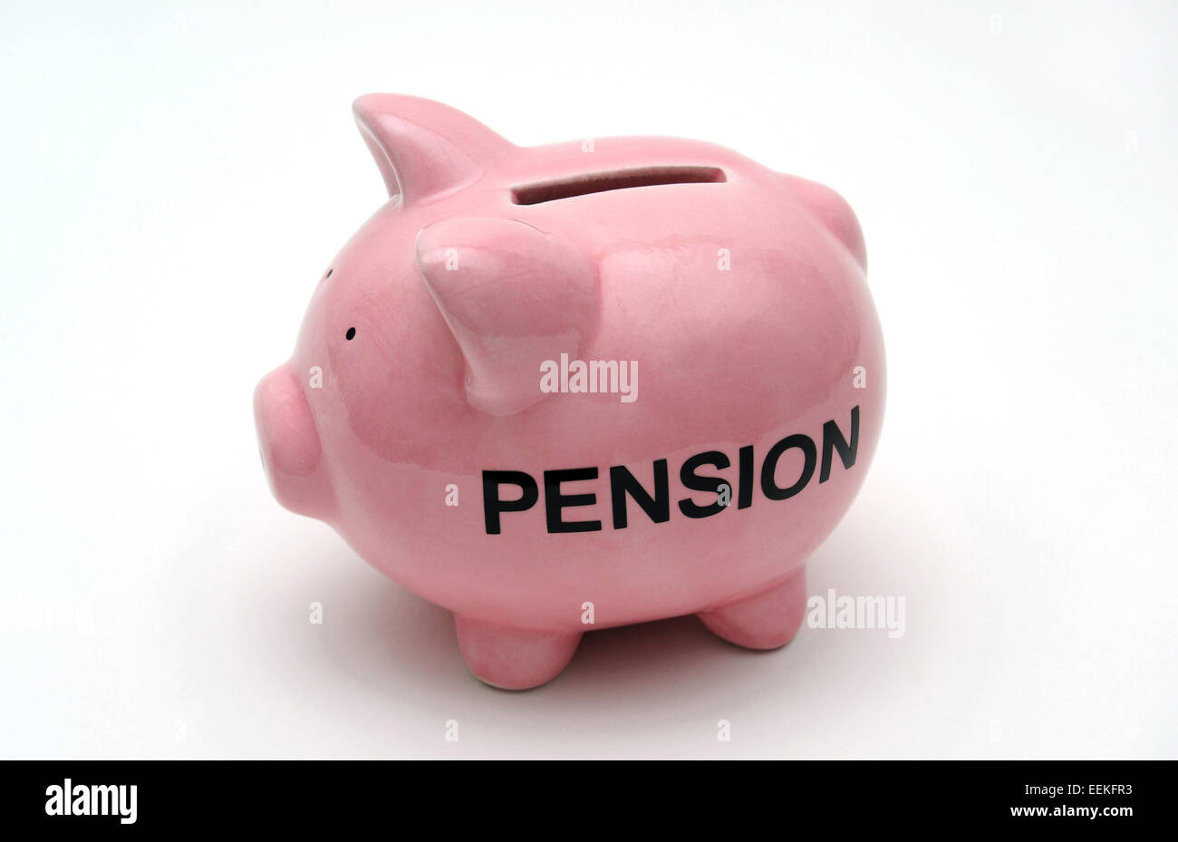PIGGYBANK WITH PENSION WORD RE PENSIONS ANNUITY COMPANY SAVINGS CASH RETIREMENT INVESTMENTS PENSIONERS MONEY PRIVATE POT UK Stock Photo