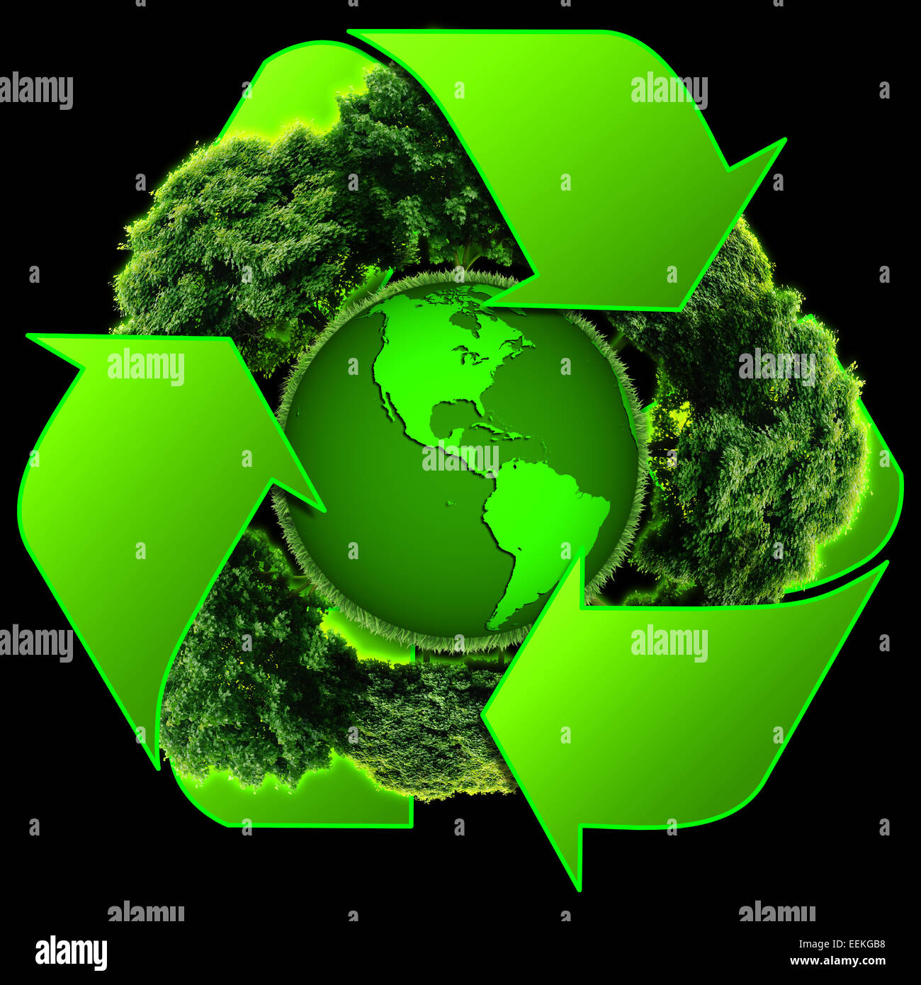 Recycle Logo With Tree And Earth Eco Globe With Recycle Signs
