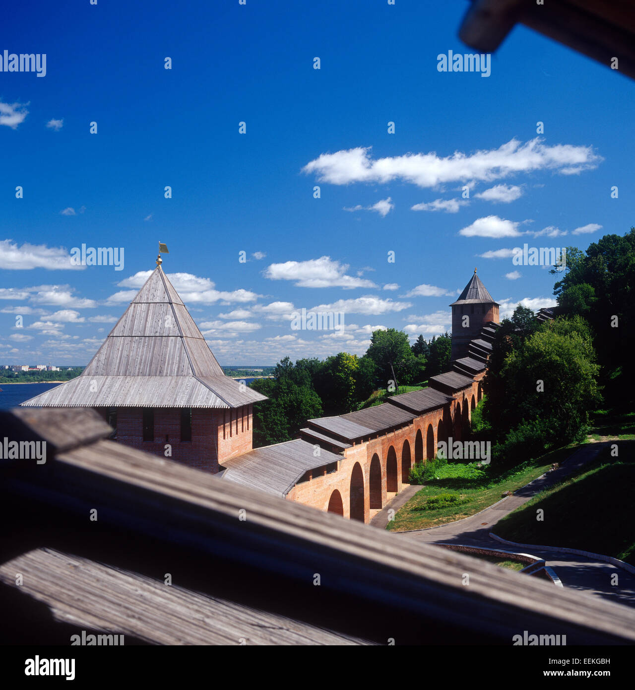 Wall of kremlin in Nizhny Novgorod Stock Photo